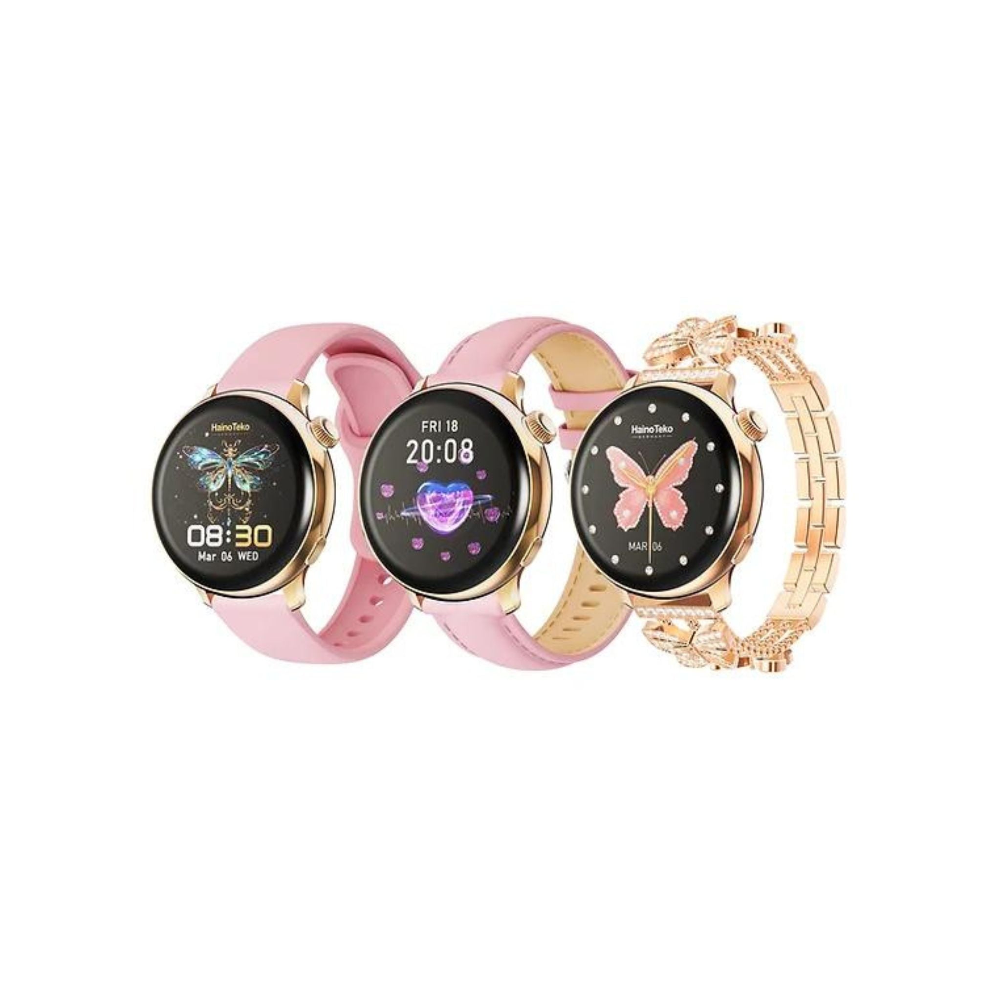 Haino Teko G12 Mini (HD IPS Amolded Display) with 3 Pairs Strap (Stainless Steel+Leather+Silicone) Excelent Diamond Look With Wireless Charger Gold