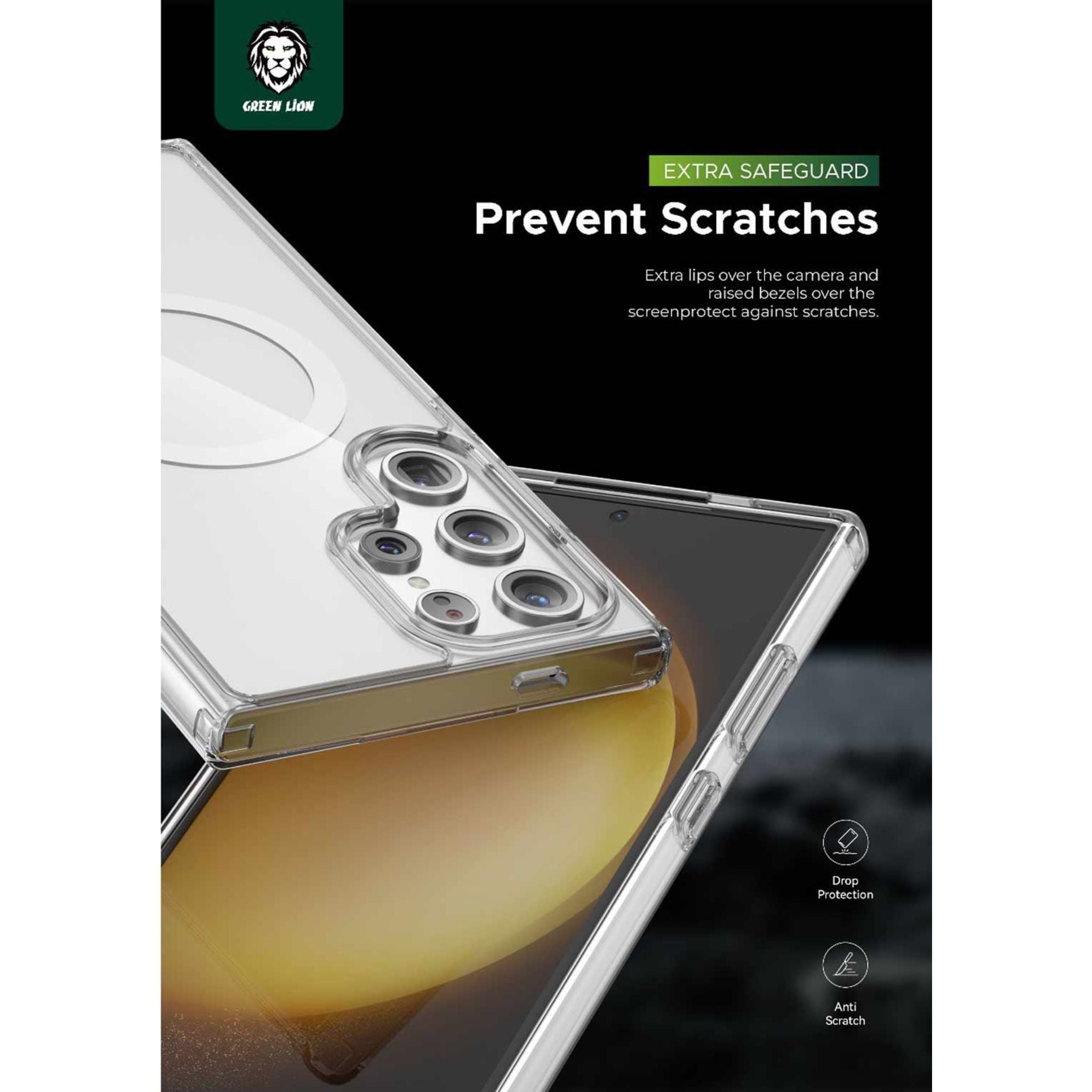 Green Lion MagSafe Crystal Clear Case Ultra Drop Protection for Samsung Galaxy S24 Ultra, MagSafe Compatible, Crystal Clear, Anti Fingerprint & Anti Yellowing, Anti-Scratch - Clear