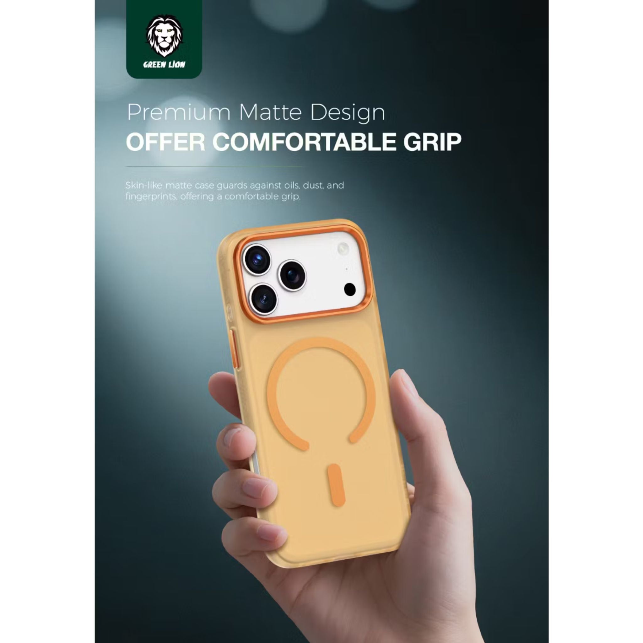 Green Lion Matte MagSafe X Case for iPhone 17 Pro, Comfortable Grip, Anti-Scratch, Metal Buttons, Anti-Fingerprint, Drop Protection, Camera Protection - Orange Titanium