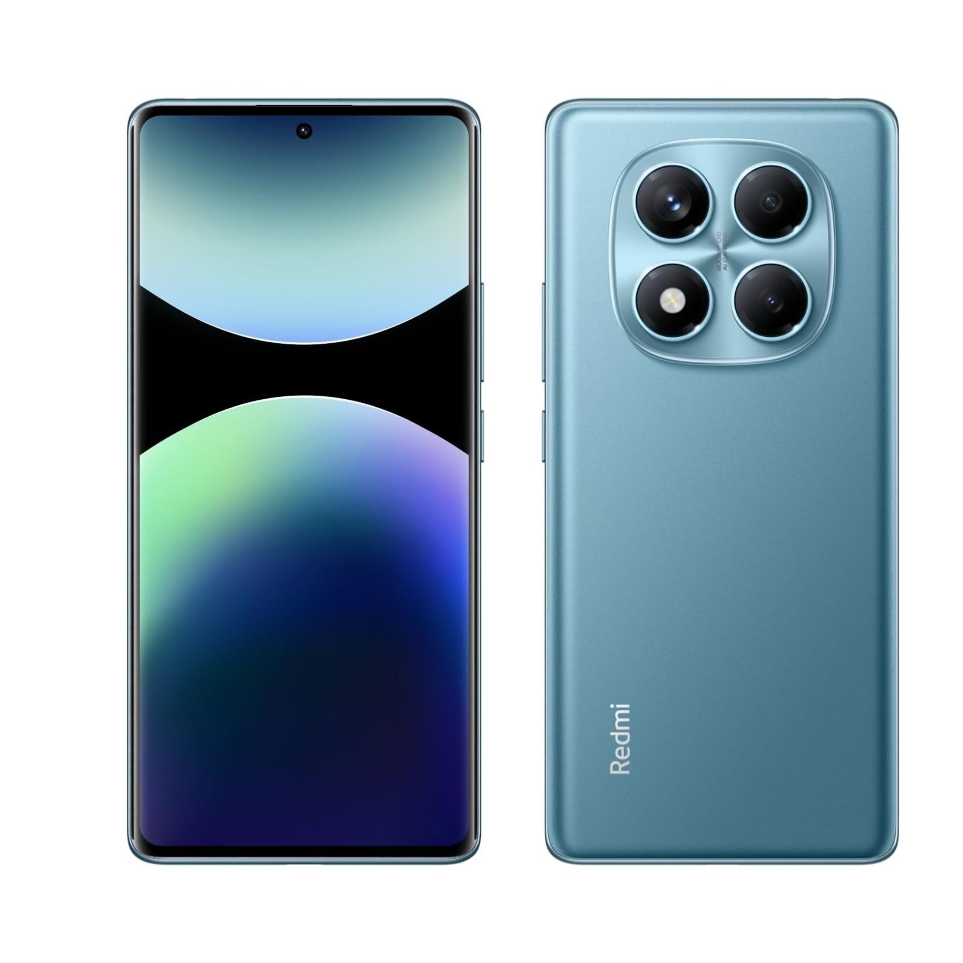 Smartphone with gradient display and camera setup on a white background
