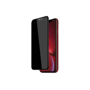 A graphic representation of a black privacy screen protector for an iPhone 11, showing the protector applied on the phone's screen.