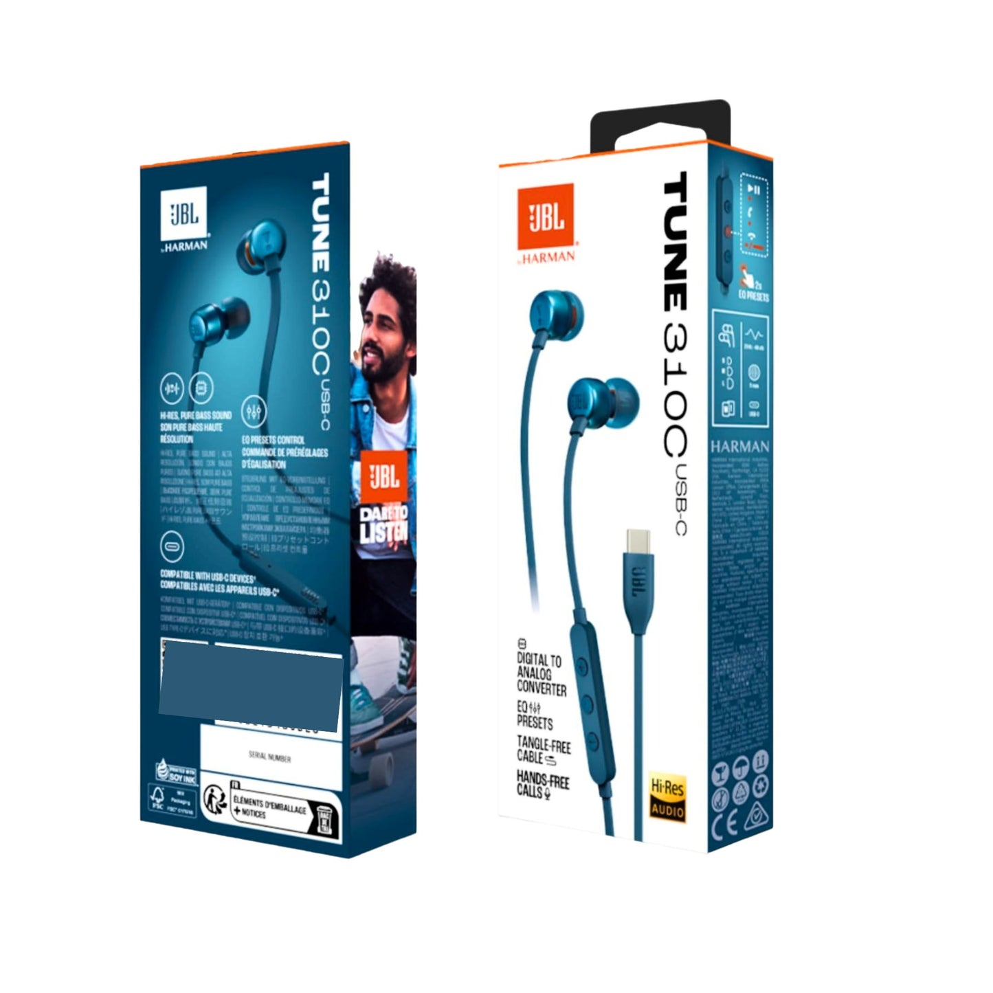 JBL T310C USB-C Wired Earphones - Blue