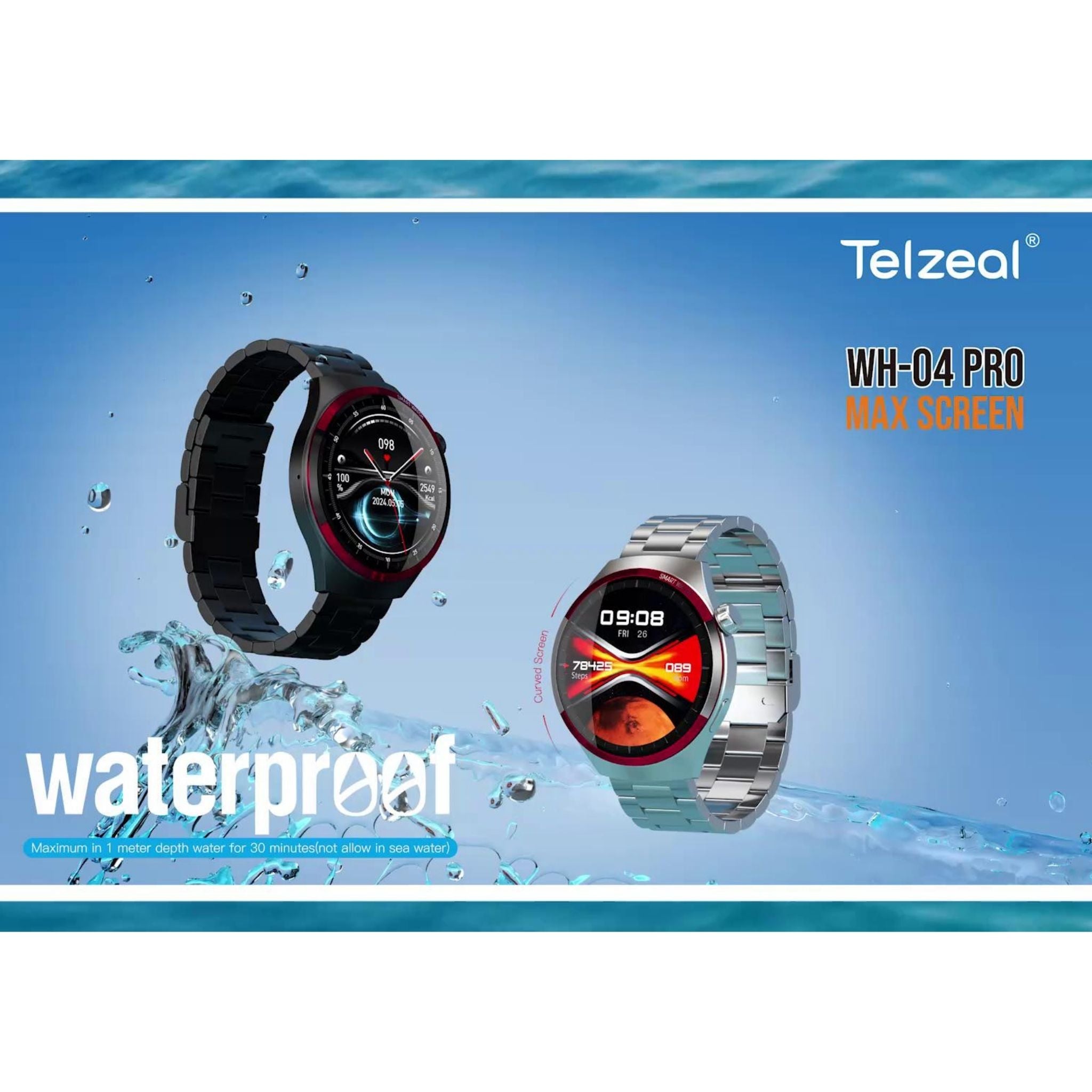 Telzeal WH 04 Pro Max Screen Waterproof Smartwatch With Curved Display 3 Pair Straps and Charging Cable Designed for Mens and Boys- Silver