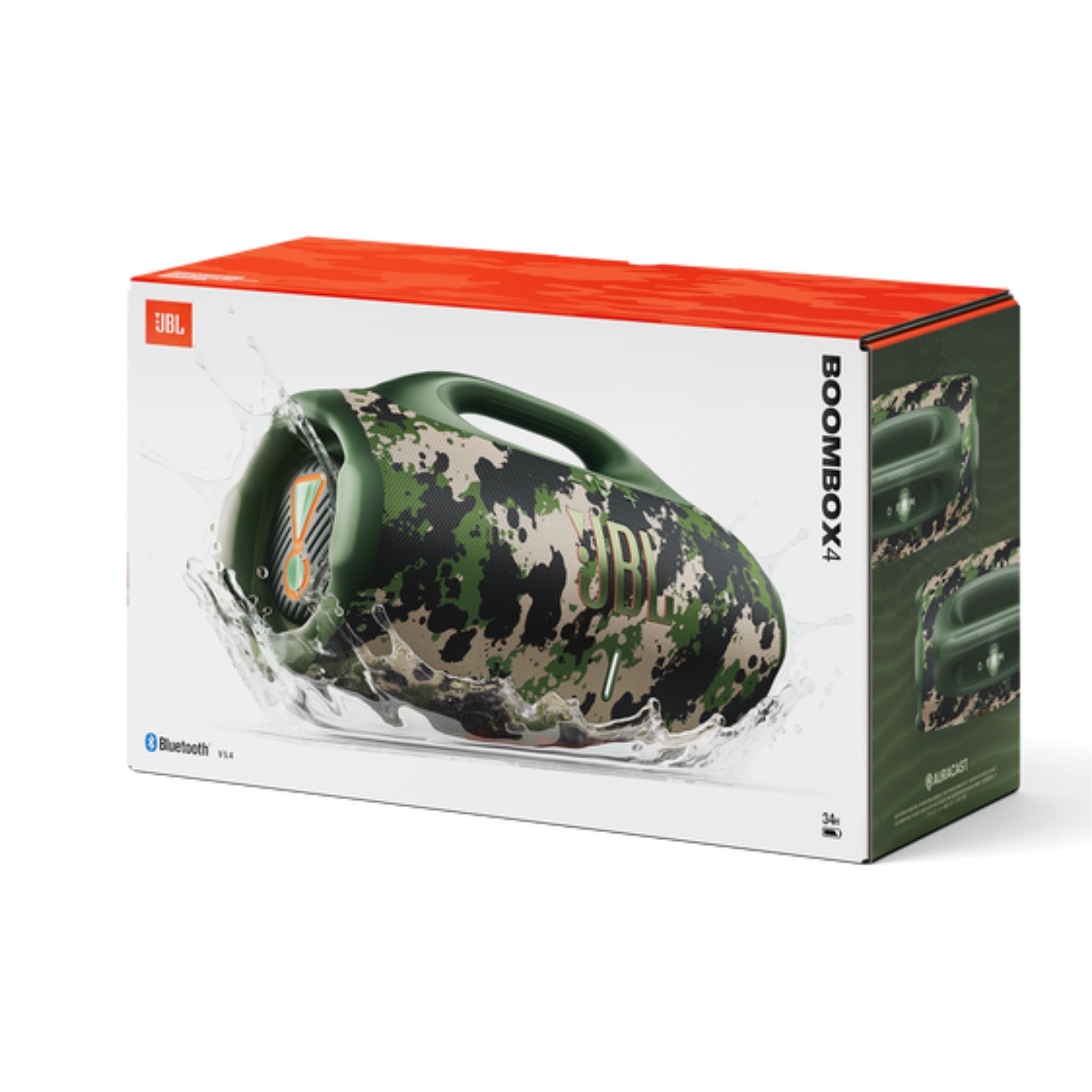 JBL Boombox 4 Portable Bluetooth Speaker, 2x 65W RMS Woofer Power, 37Hz - 20kHz Frequency Response, Two Bast Boost Settings, Up to 28 Hours Playing Time, IP68 Waterproof & Dustproof, Squad