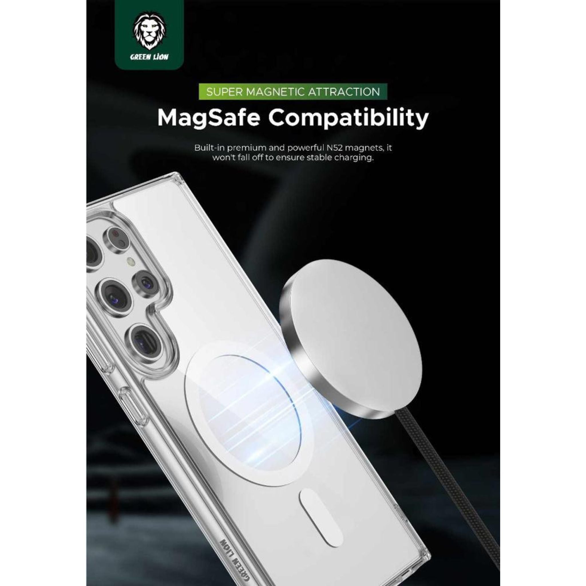 Green Lion MagSafe Crystal Clear Case Ultra Drop Protection for Samsung Galaxy S24 Ultra, MagSafe Compatible, Crystal Clear, Anti Fingerprint & Anti Yellowing, Anti-Scratch - Clear