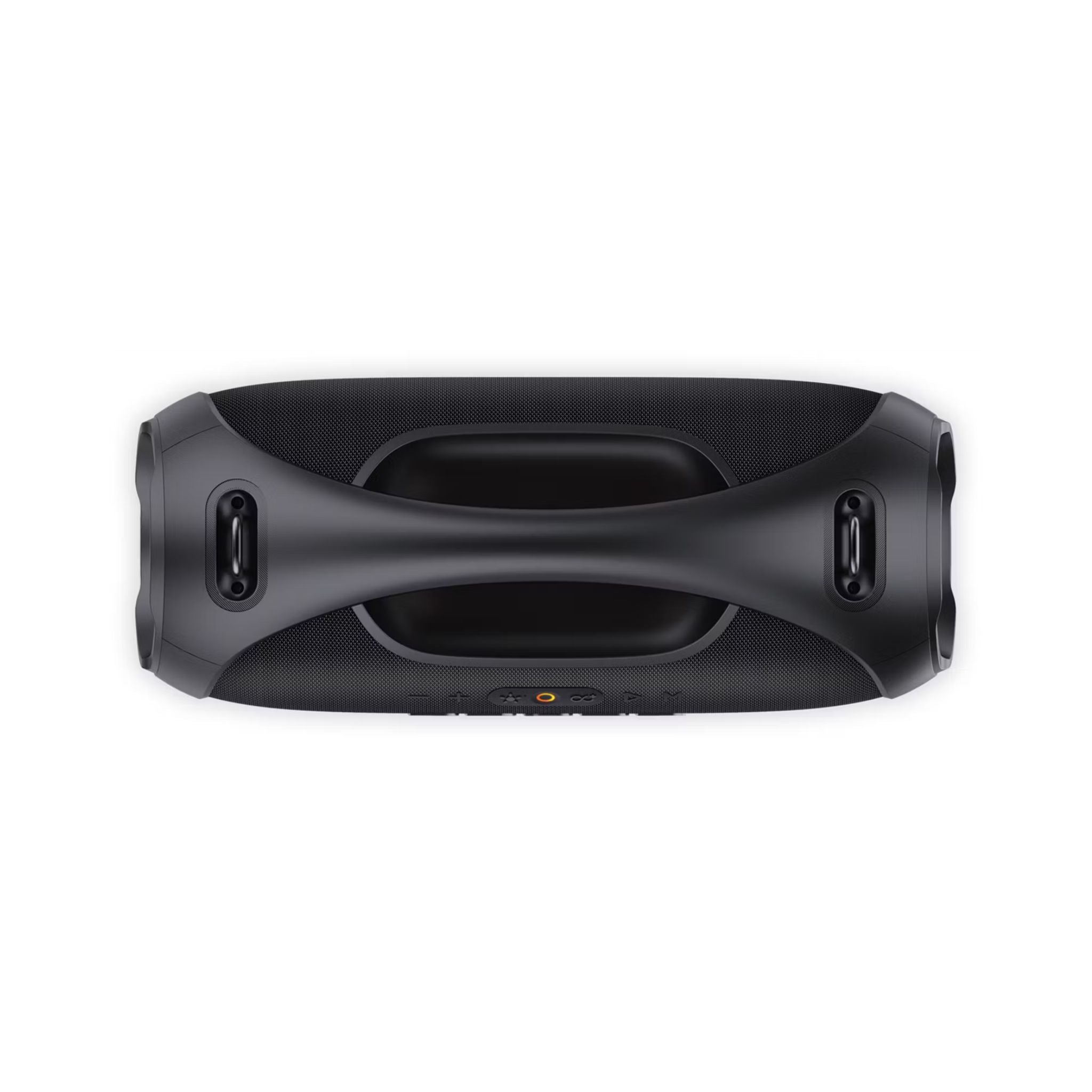 Porodo Soundtec Rush Euphoric Portable Speaker features Bluetooth 5.3, a 5400mAh battery, Type-C charging, IPX6 water resistance, 8-hour playtime, 15m range, power bank function, RGB lights, plus shoulder strap and grip handle- Black