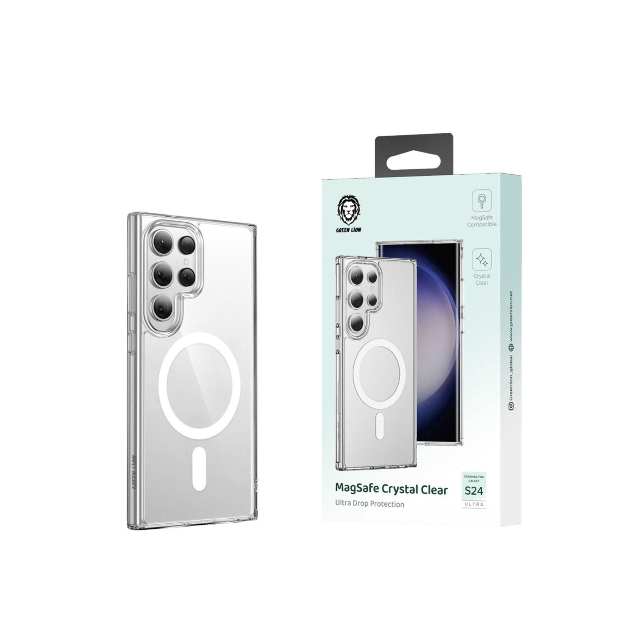 Green Lion MagSafe Crystal Clear Case Ultra Drop Protection for Samsung Galaxy S24 Ultra, MagSafe Compatible, Crystal Clear, Anti Fingerprint & Anti Yellowing, Anti-Scratch - Clear