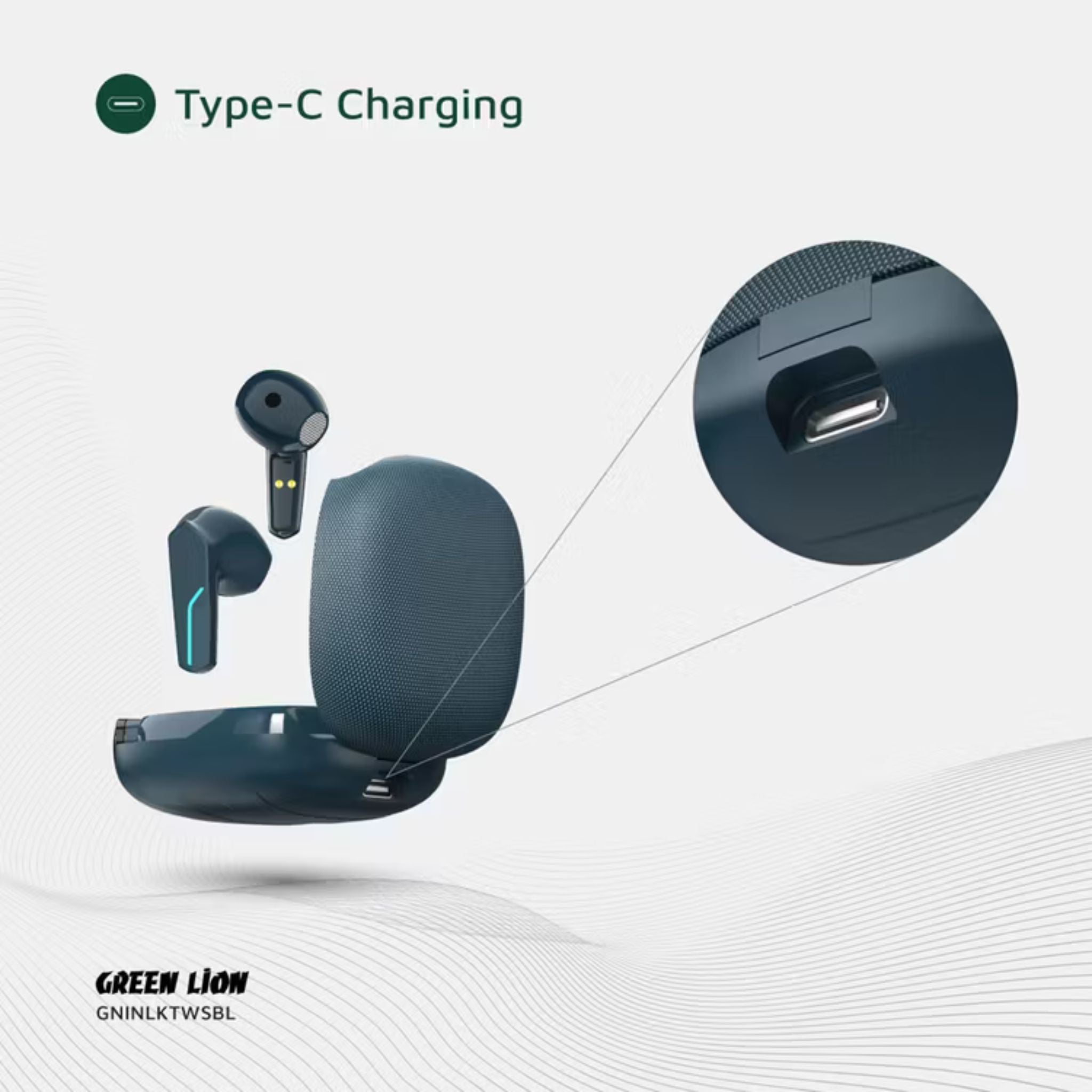 Green Lion Interlaken True Wireless Earbuds with Built-in Dual Microphones, 7 Hours Play Time, 13mm Speaker Size, 300mAh Case & 40mAh Earbuds Battery, 180 Hours Standby Time, Battery Display, Breathing Lights