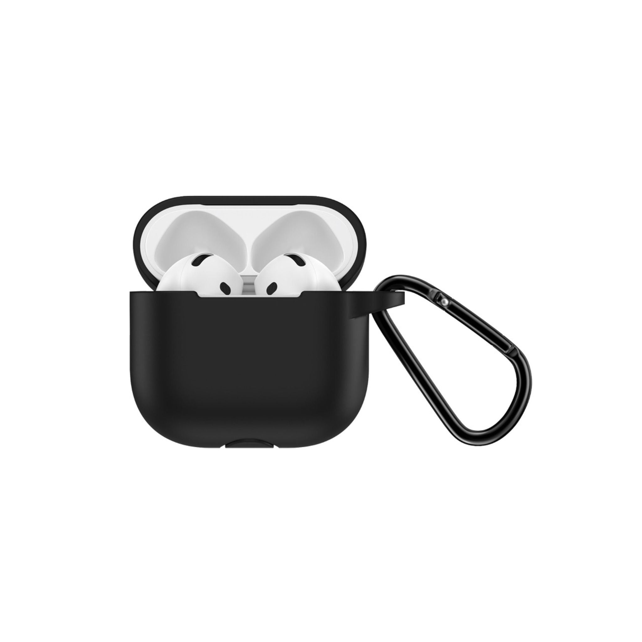 Green Lion Berlin Series Silicone Case for Airpods 4, Metal Carabiner, 360° Full Protection, Shock Absorbent, Skin Friendly Silicone, Washable Material - Black