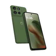 Green smartphone showing front and back on a white background