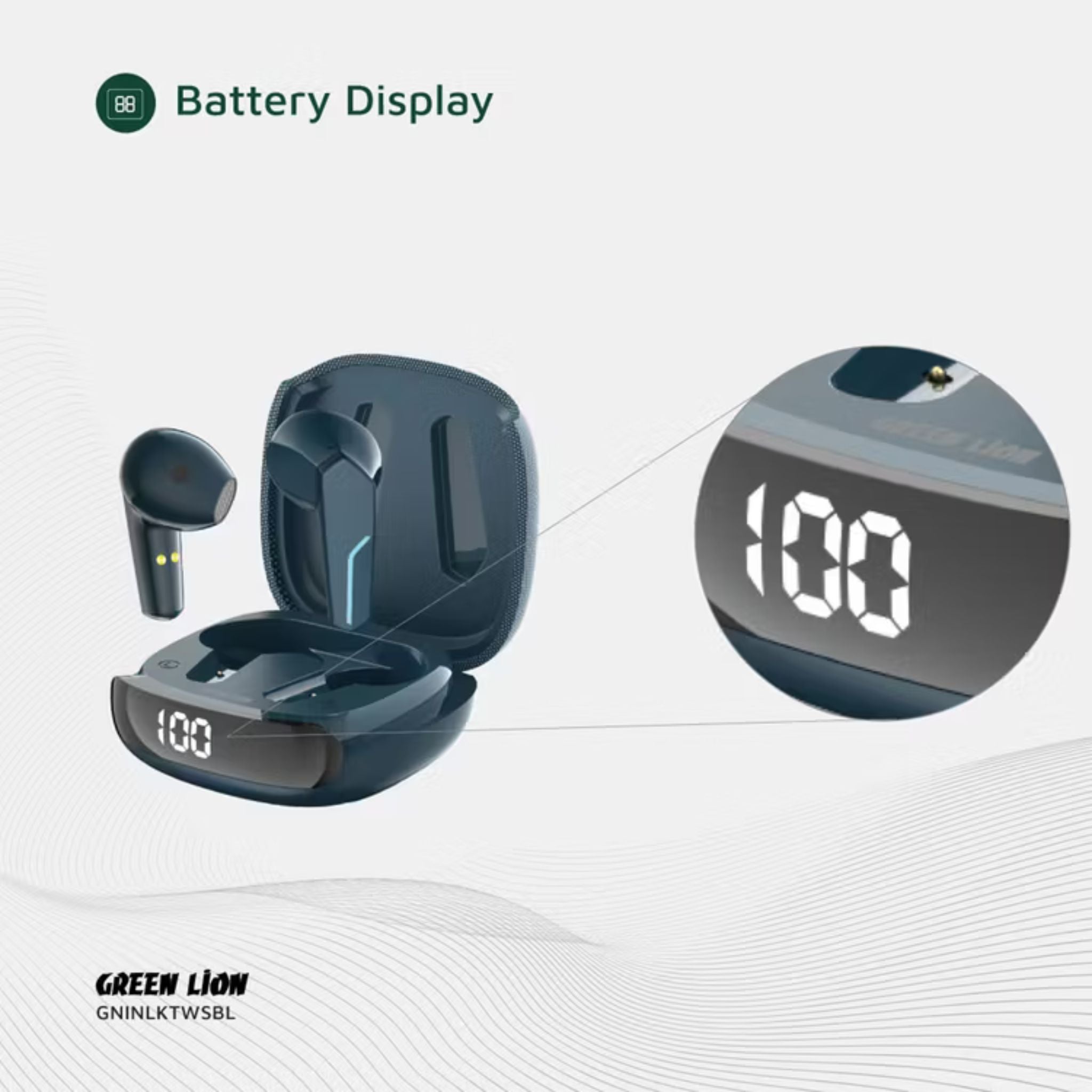 Green Lion Interlaken True Wireless Earbuds with Built-in Dual Microphones, 7 Hours Play Time, 13mm Speaker Size, 300mAh Case & 40mAh Earbuds Battery, 180 Hours Standby Time, Battery Display, Breathing Lights