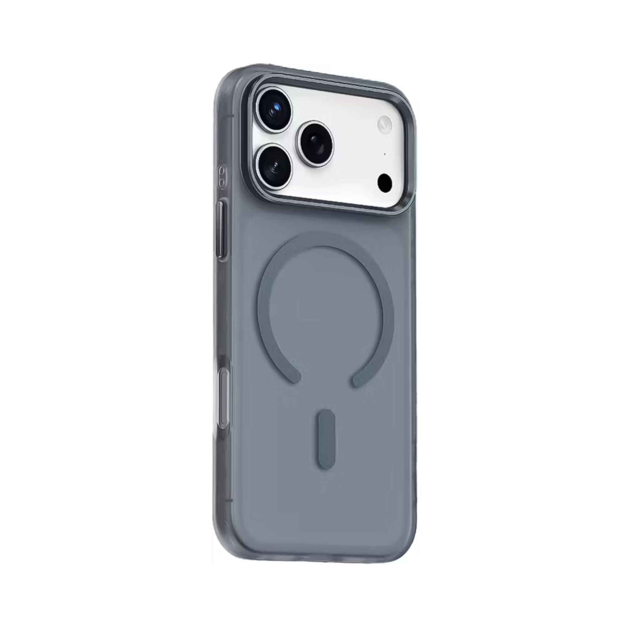 Blue phone case with a magnetic design on a white background