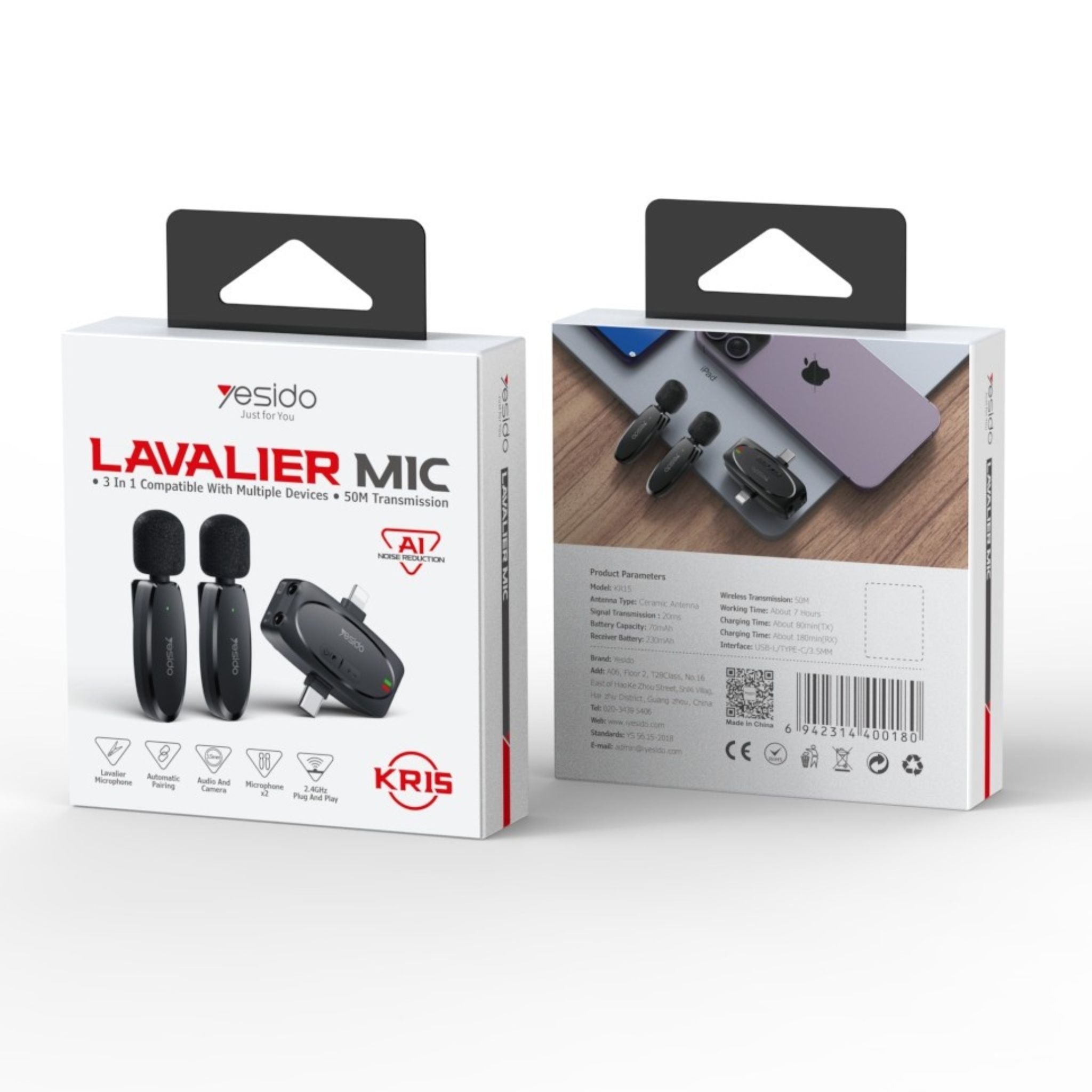 Yesido KR15 portable 360 pickup voice IP Type-c 2 in 1 transmit port 2 wireless MEMS Microphone