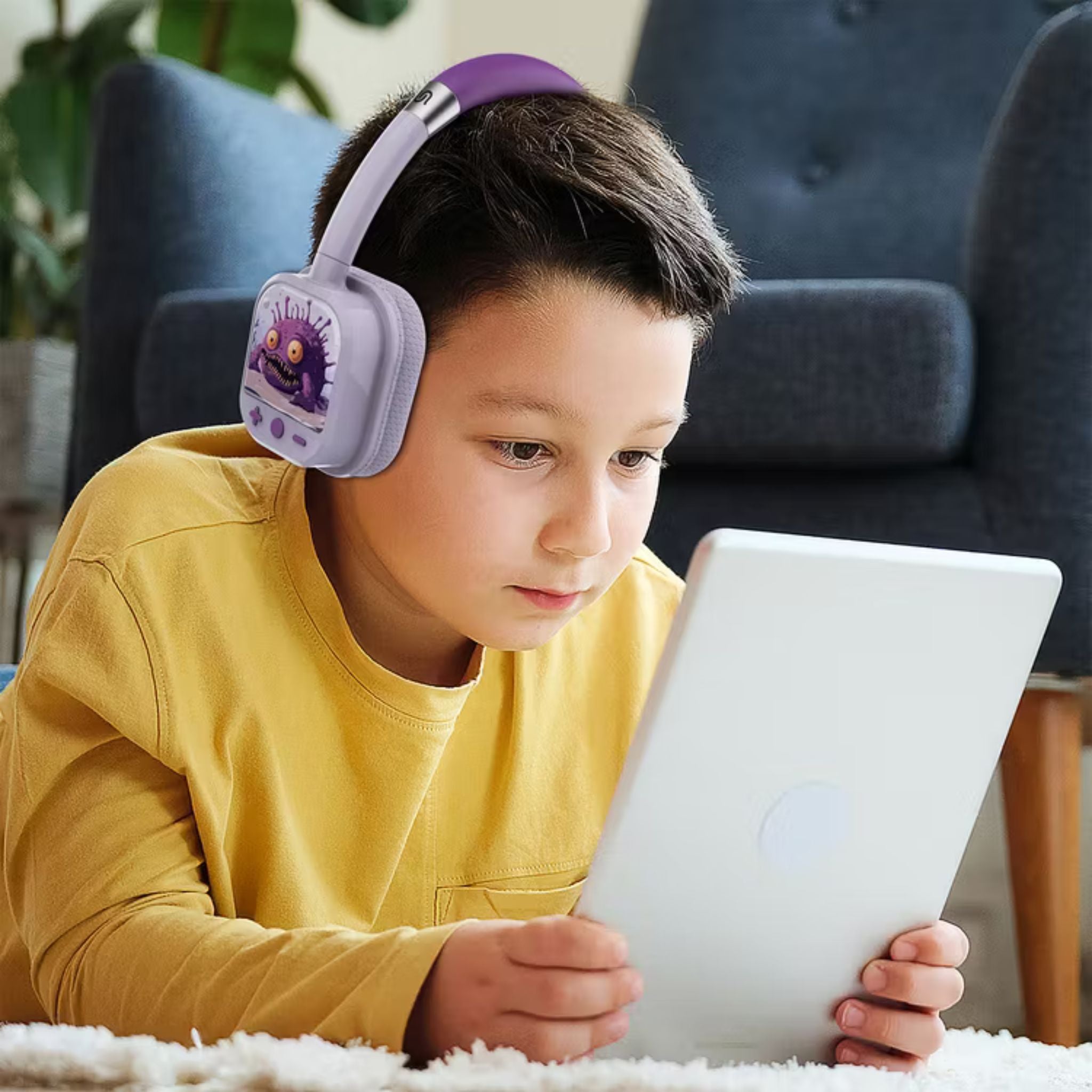 Porodo Soundtec Yotowave Kids Wireless Headphones with Comfortable & Breathable Cushion, 200mAh Battery, Up to 25 Hours Play Time, 40mm Speaker Size, Bluetooth Version 5.4, Recommended for Kids Aged 6+, Skin-Friendly Material, Safe Volume Limit - Purple