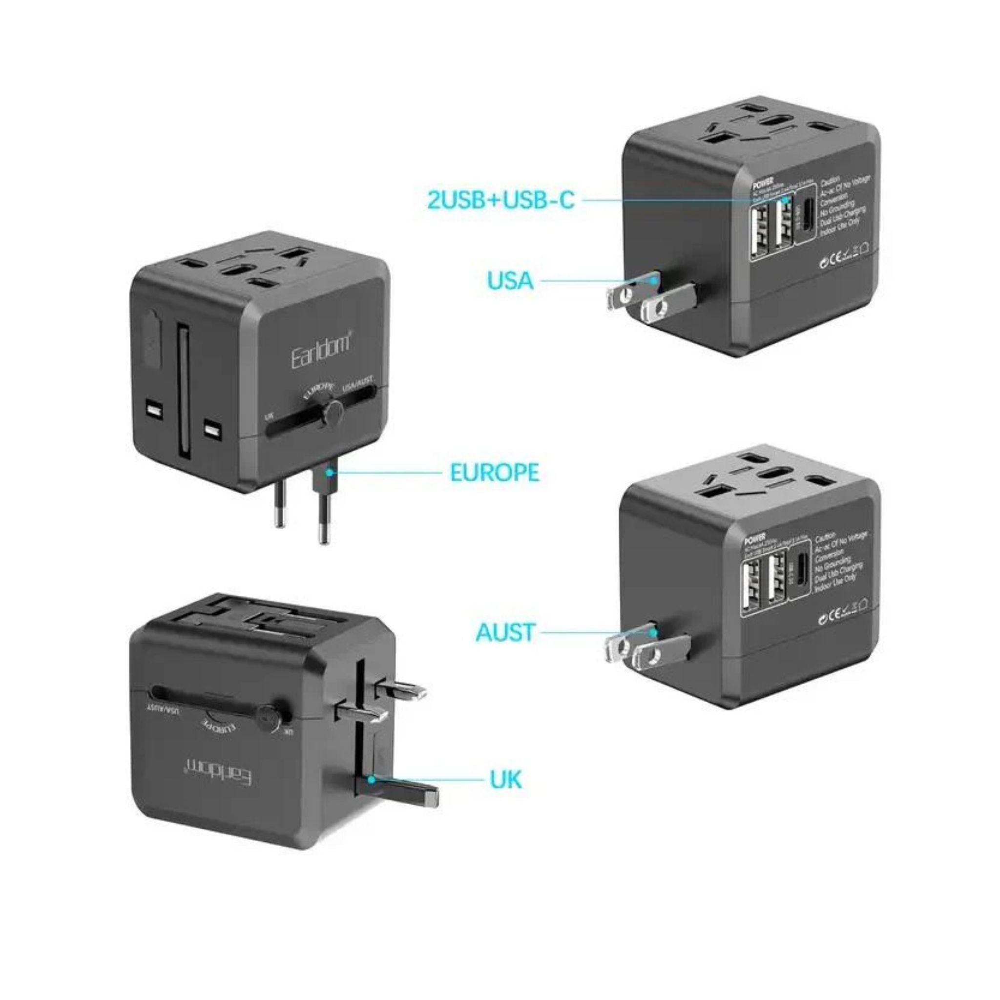 Earldom USB International Travel Adapter With Type C to USB 3.1 Adapter/Universal Travel Adapter
