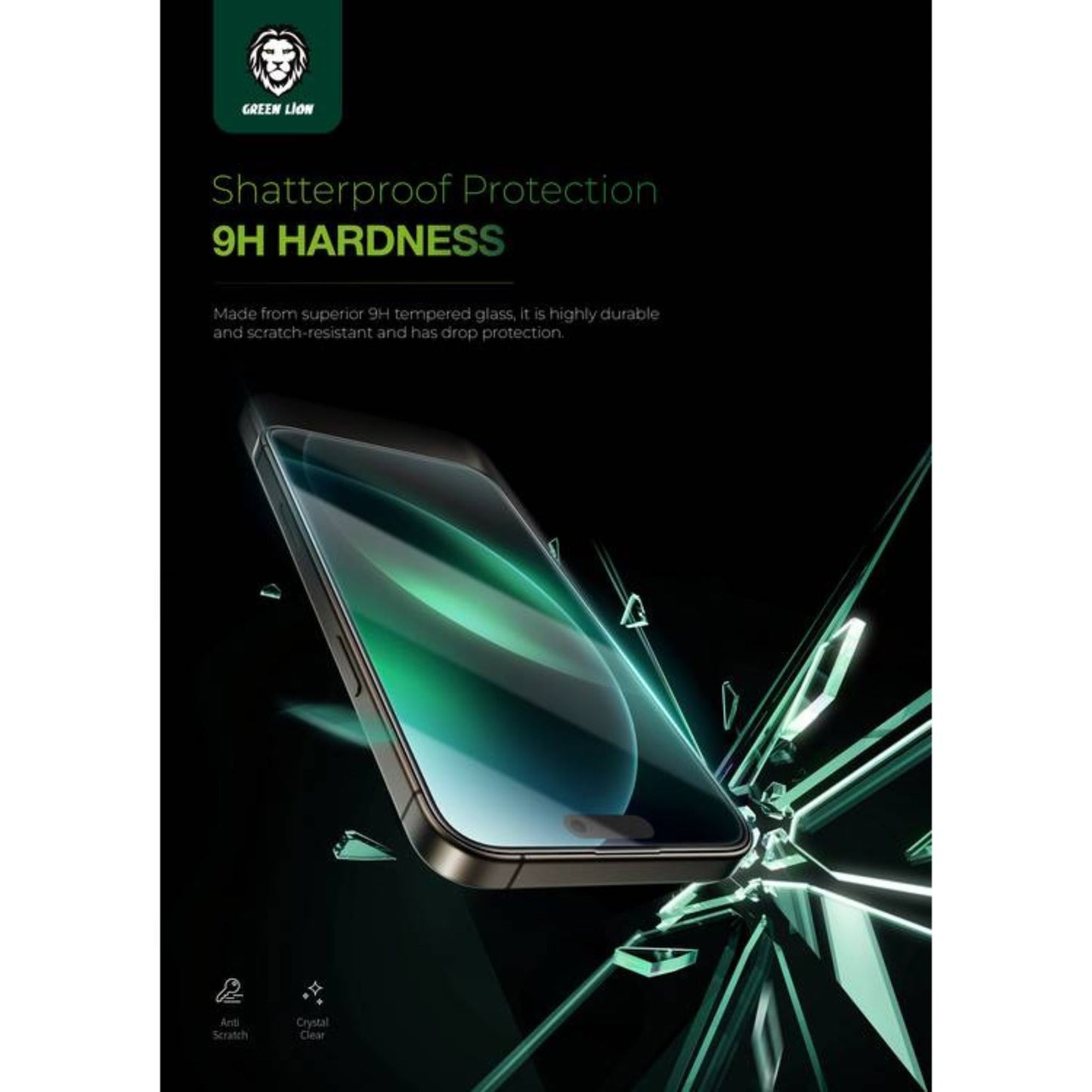 Green Lion 9H Steve HD Glass Protector for iPhone 16, Bubble Free, Highly Responsive, Anti Fingerprint, Anti Scratch - Clear