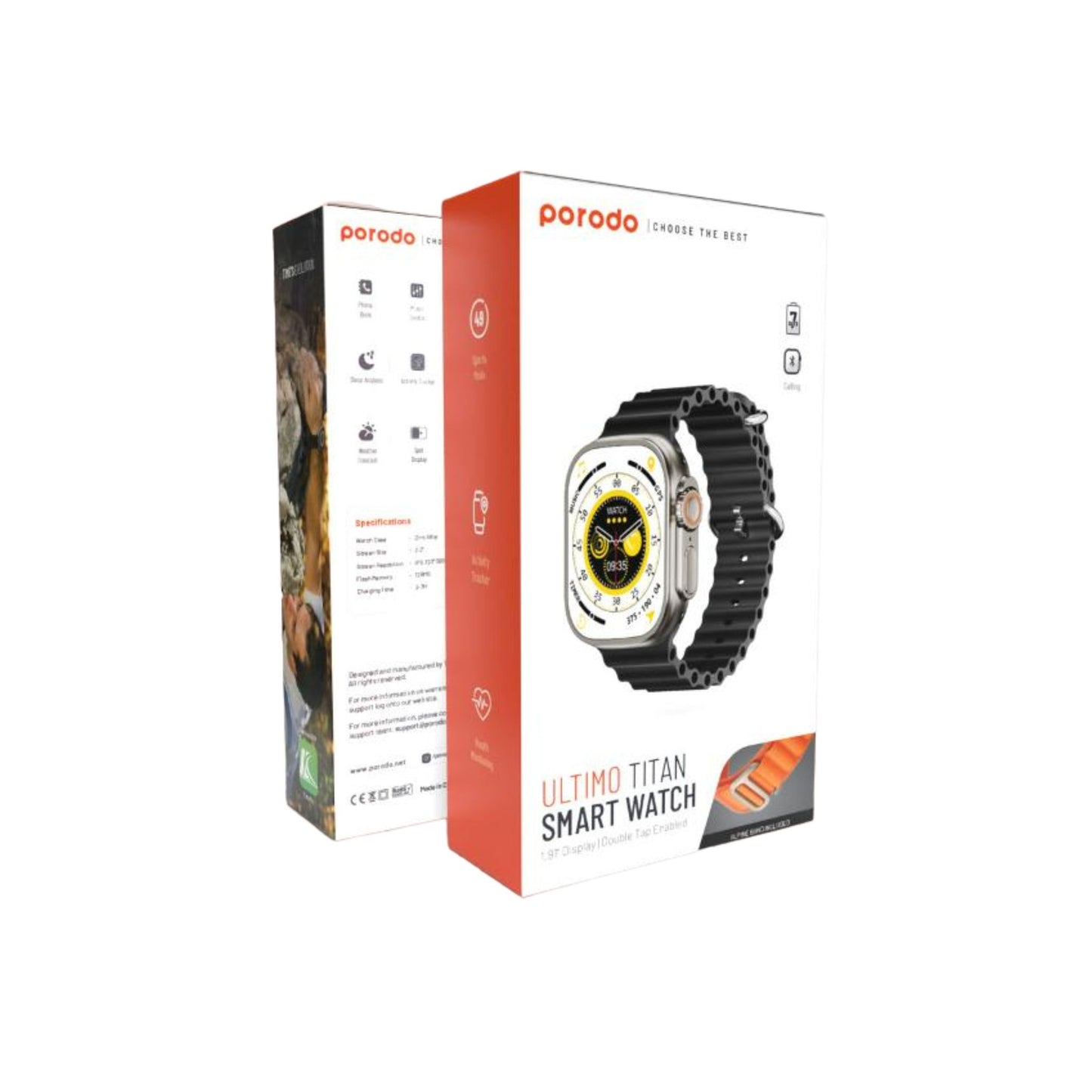 Porodo Smart Watch Ultra Ultimo Titan w/ 1*Alpine Band & 1*Ocean Band -Black Strap