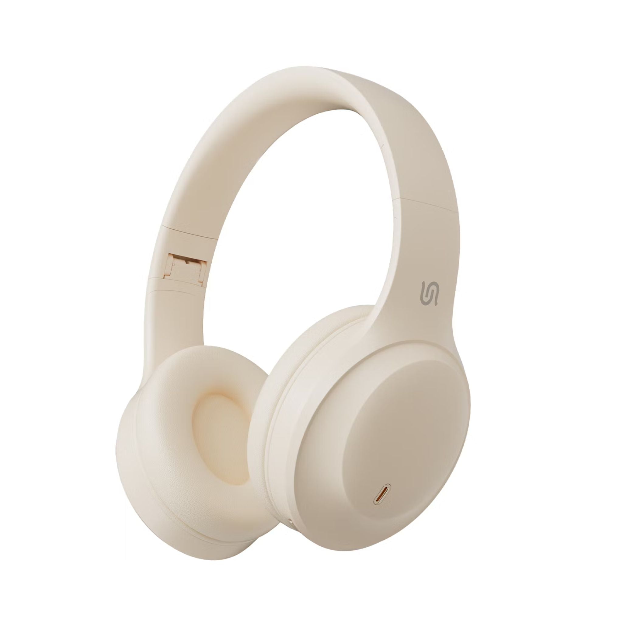 Beige headphones on a white background