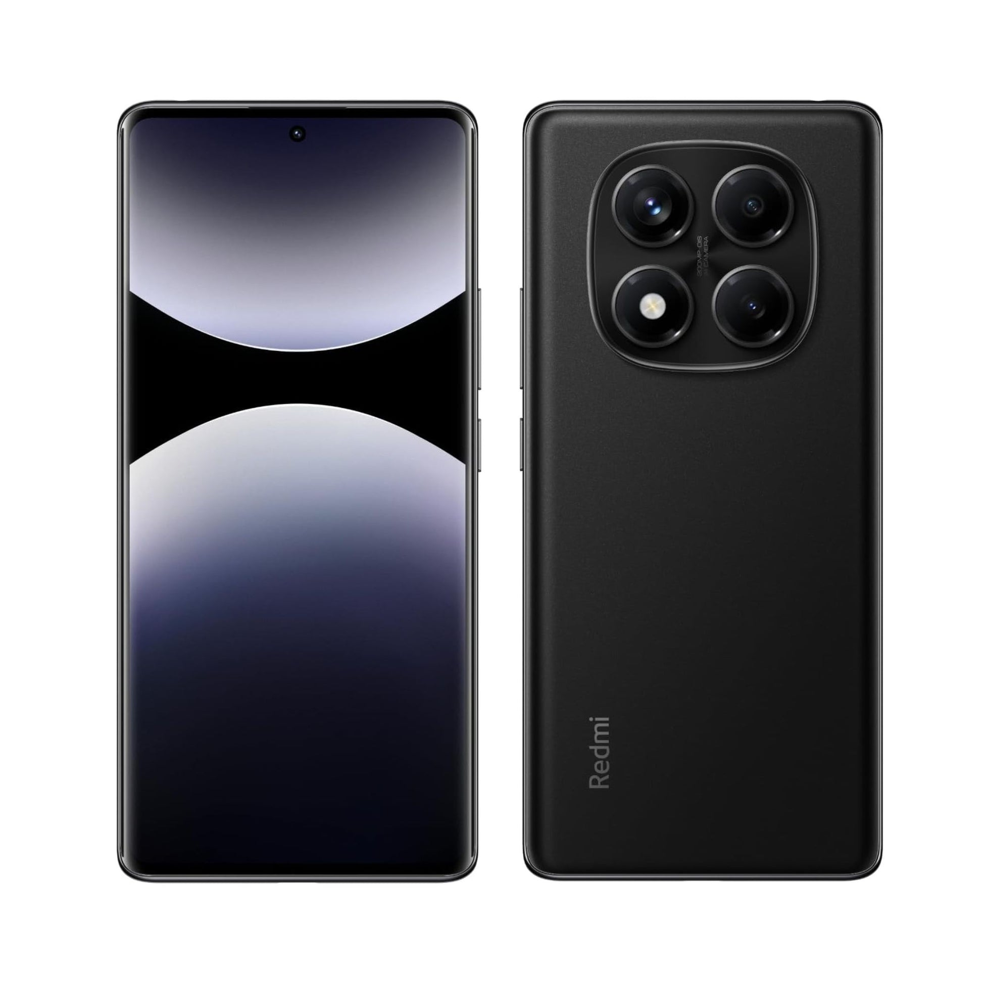 Black smartphone showing front and back on a white background
