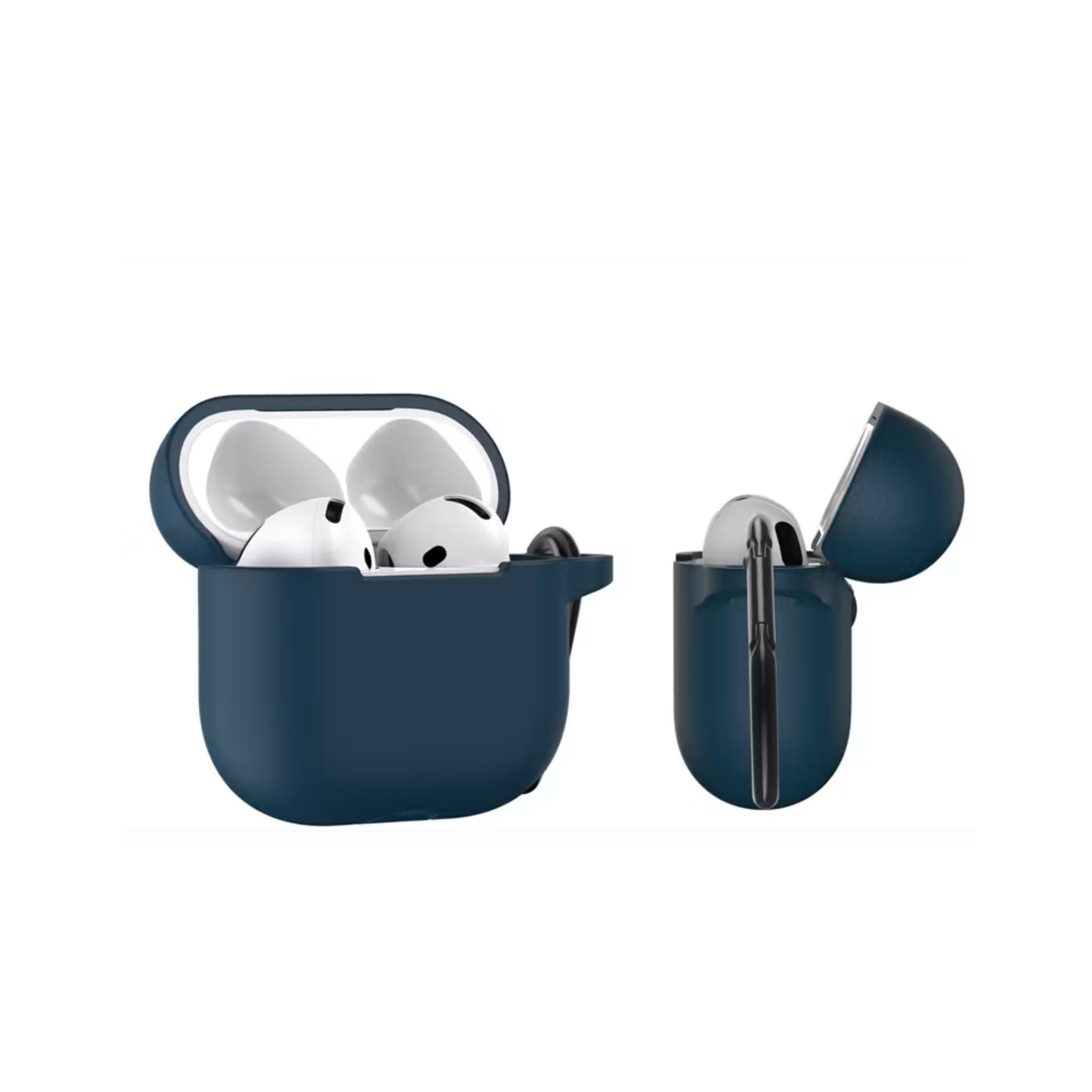 Green Lion Berlin Series Silicone Case for Airpods 4, Metal Carabiner, 360° Full Protection, Shock Absorbent, Skin Friendly Silicone, Washable Material - Blue