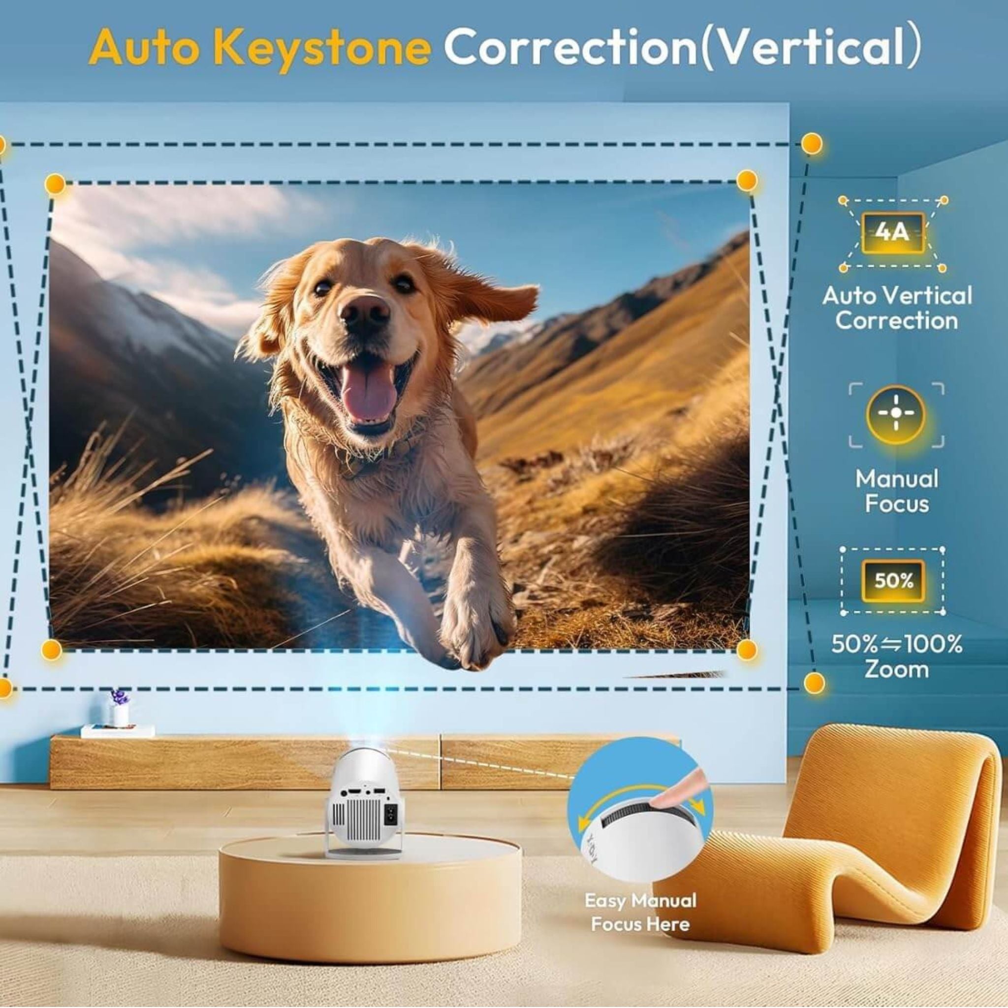 Smartbarry HT88 4K 1080P Mini Projector with WiFi & Bluetooth Portable Premium Android OS Projector, 210° Rotatable Stand, Dust Removal & Heat Dissipation Design for Home Theater, Office, Gaming and Business