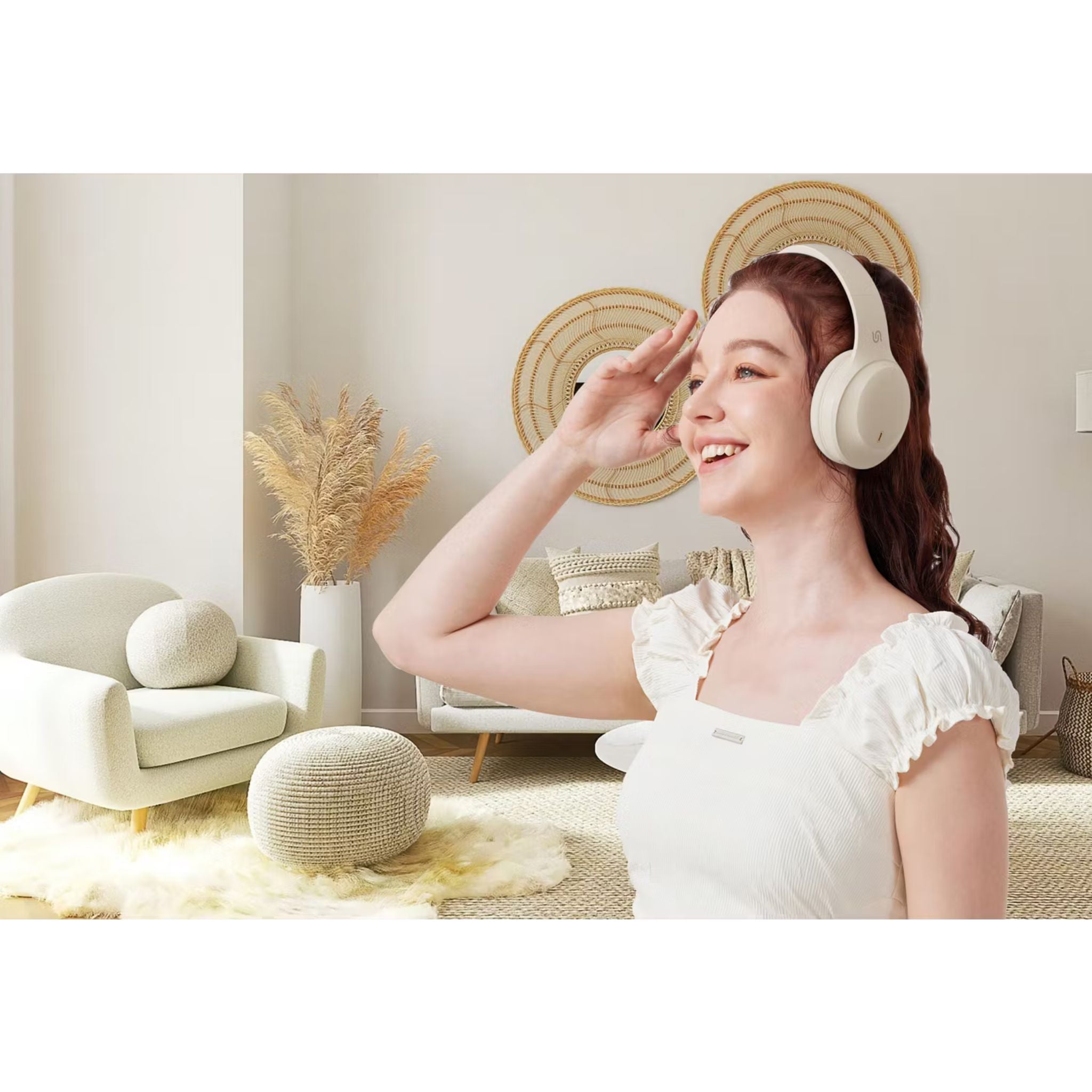 Porodo Soundtec Wireless Headphones with ENC & Low-Latency Gaming Mode, 400mAh Battery Capacity, 1.5 Hours Charging Time, 50 Hours Working Time, Type C Charging Port, Bluetooth Version 5.4, Voice Assistant - Beige
