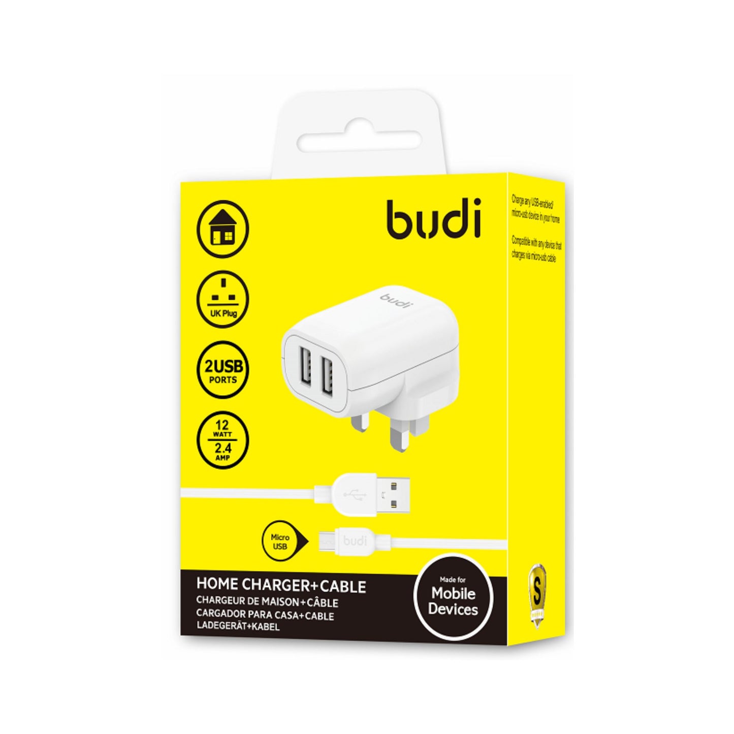 Budi 2 USB Home Charger with 1m Lightning Cable - White
