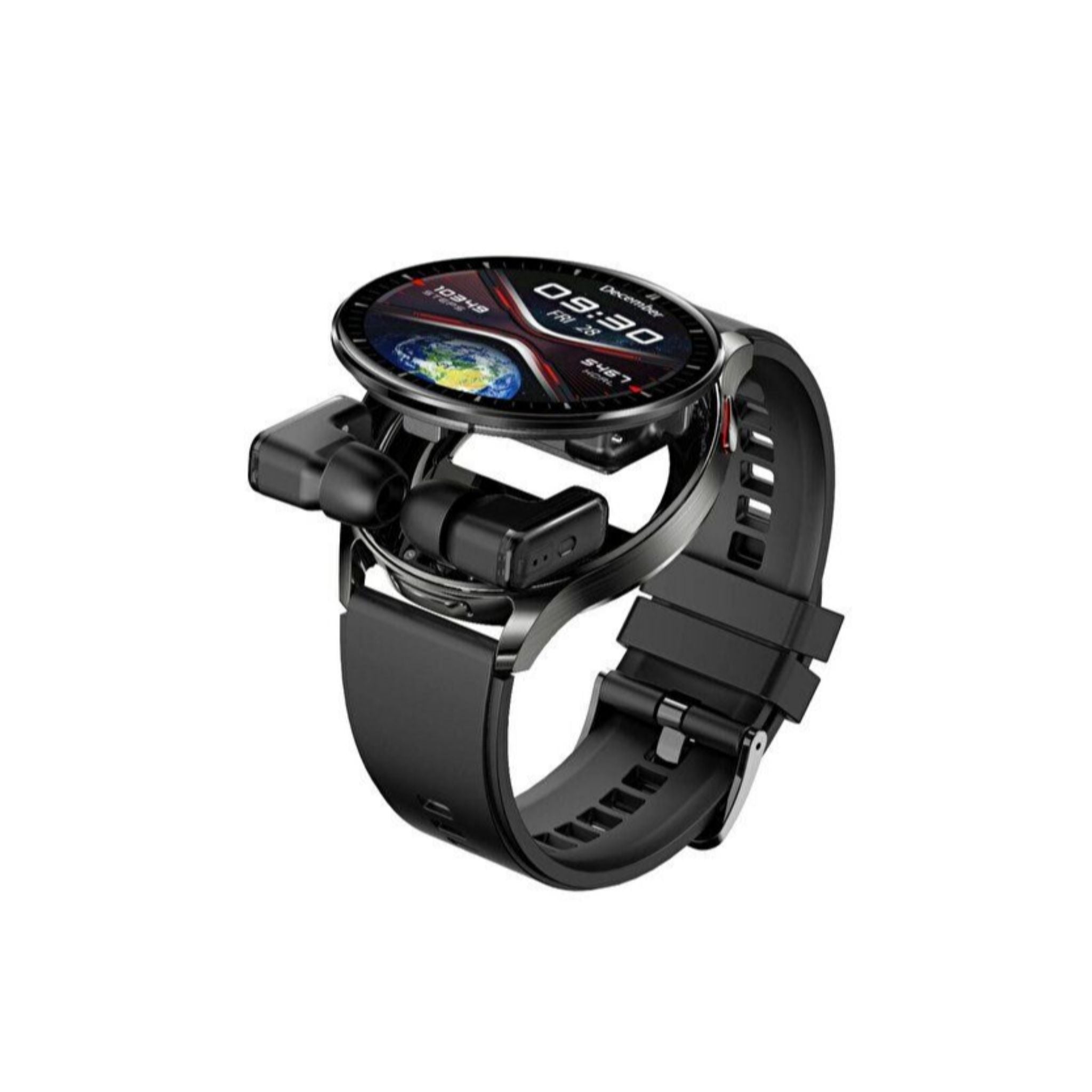 Porodo Pulse Smart Watch with Wireless Earbuds, Leather & Silicone Straps, Android 5.0 and iOS 10.0 and Above - Silver
