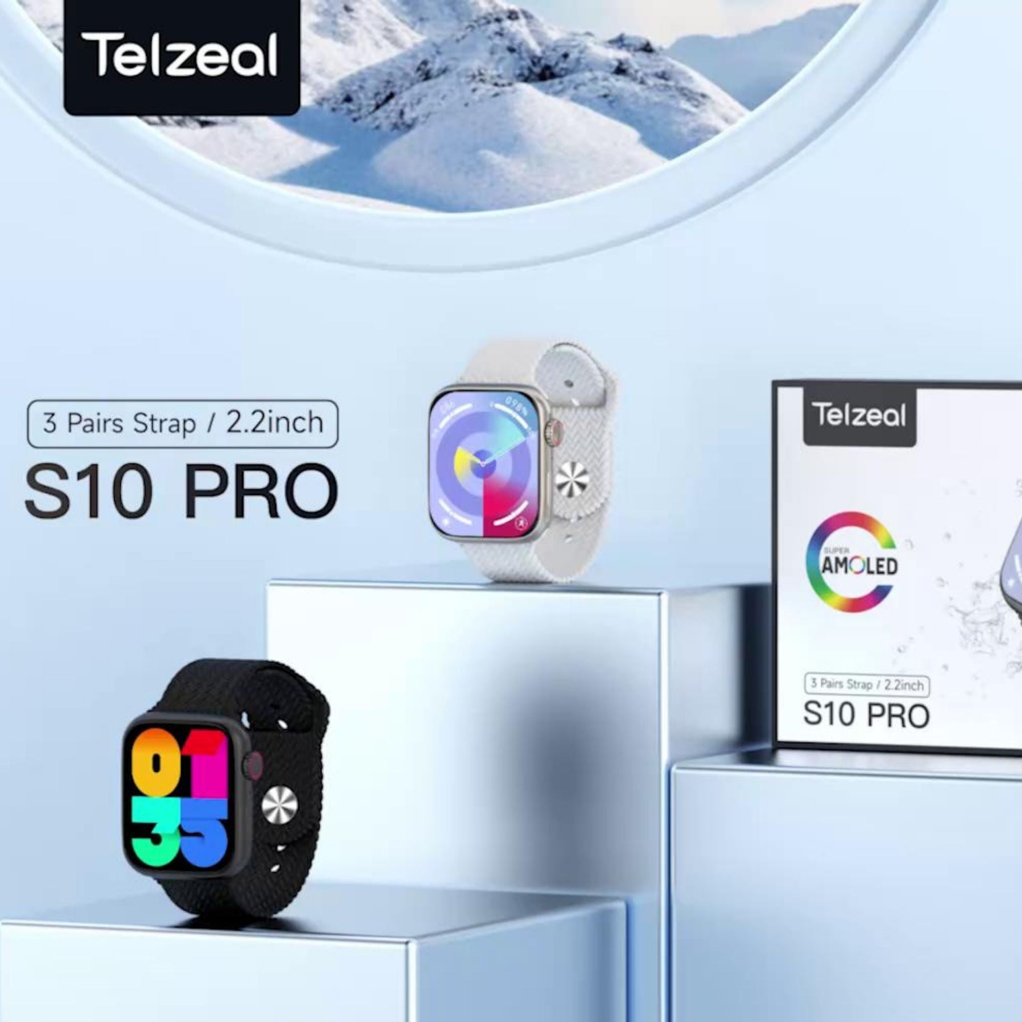 Telzeal S10 Pro AMOLED Display Smart Watch with 3 Pairs of Straps, Wireless Charger – Stylish, High-Resolution Display, Fitness Tracking, Heart Rate Monitoring, and More – Gold