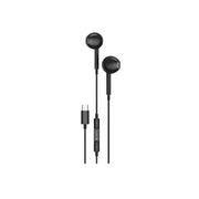Black Porodo Soundtec Stereo Earphones with Type-C connector and inline microphone.