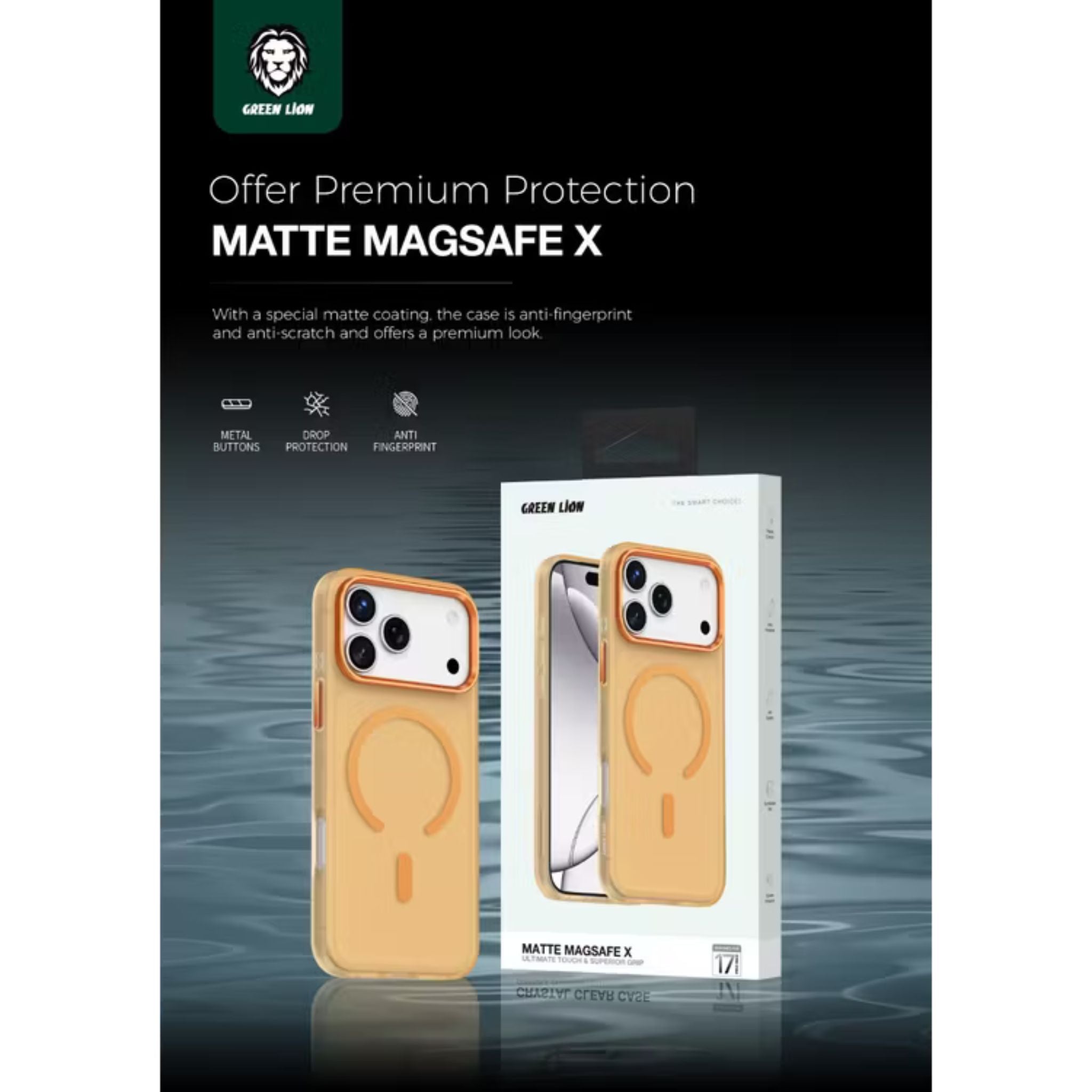Green Lion Matte MagSafe X Case for iPhone 17 Pro Max, Comfortable Grip, Anti-Scratch, Metal Buttons, Anti-Fingerprint, Drop Protection, Camera Protection - Orange Titanium
