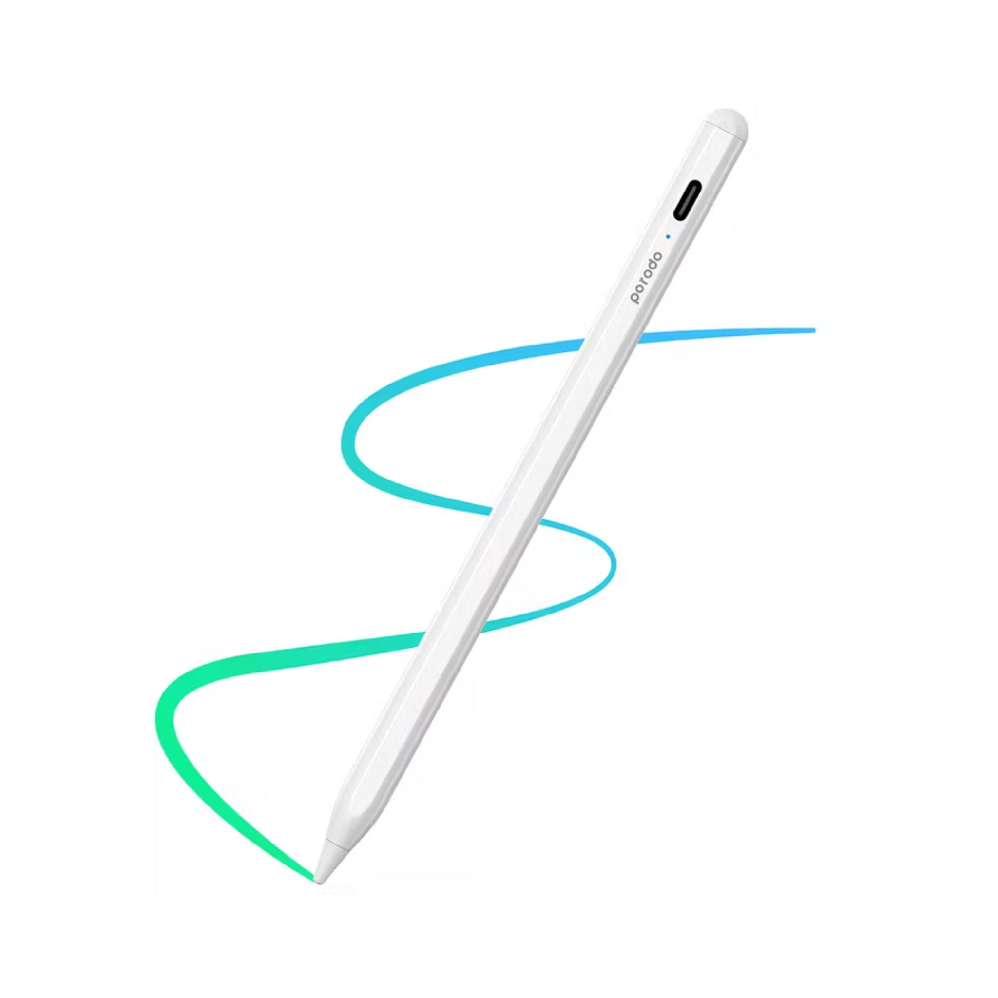 Porodo Universal Pencil For Mobile and Tablet with 1.5mm Tip, 30 Days Standby Time, 8 to 10 Hours Working Time, 1.5 Hours Charging Time, 140mAh Battery Capacity - White