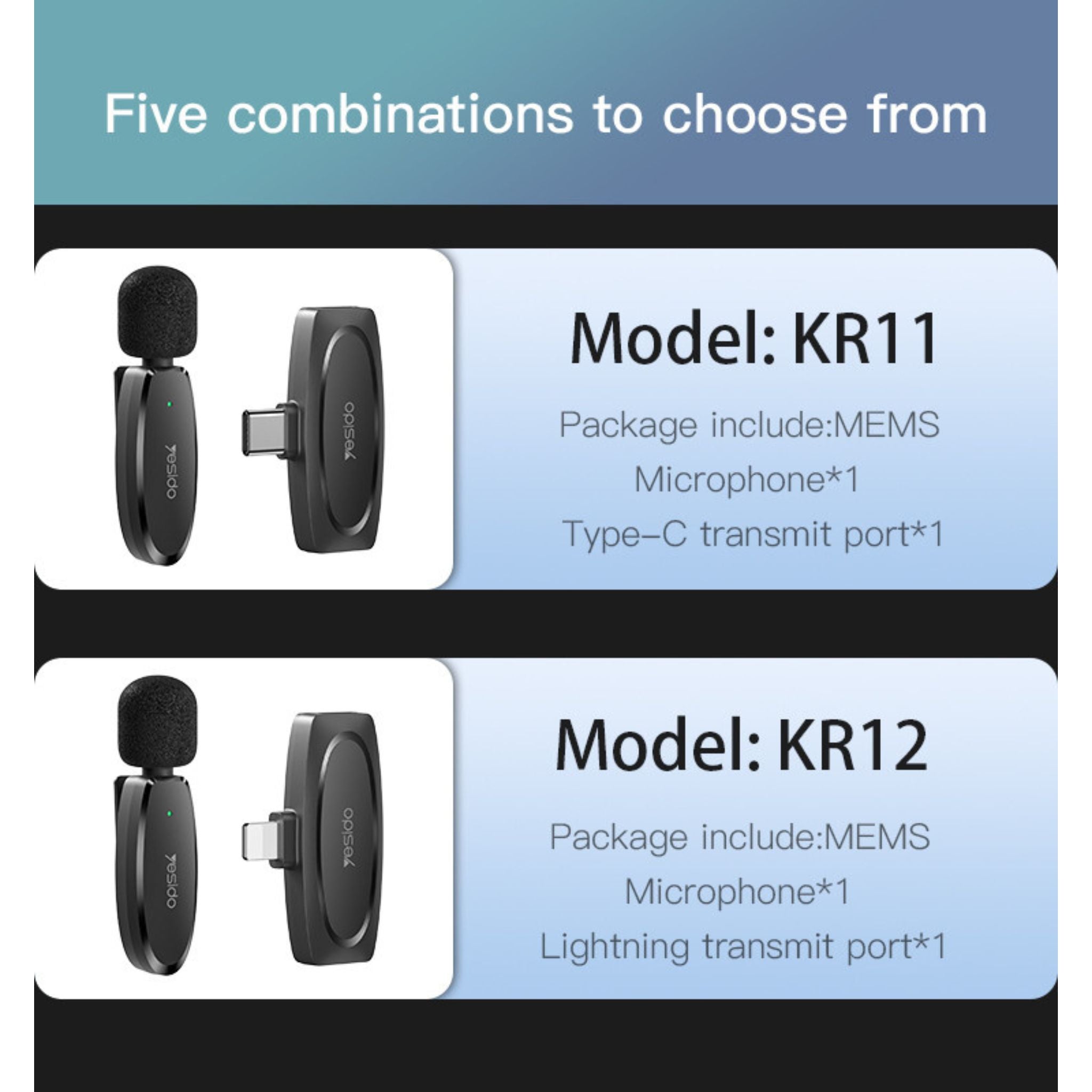 Yesido KR15 portable 360 pickup voice IP Type-c 2 in 1 transmit port 2 wireless MEMS Microphone