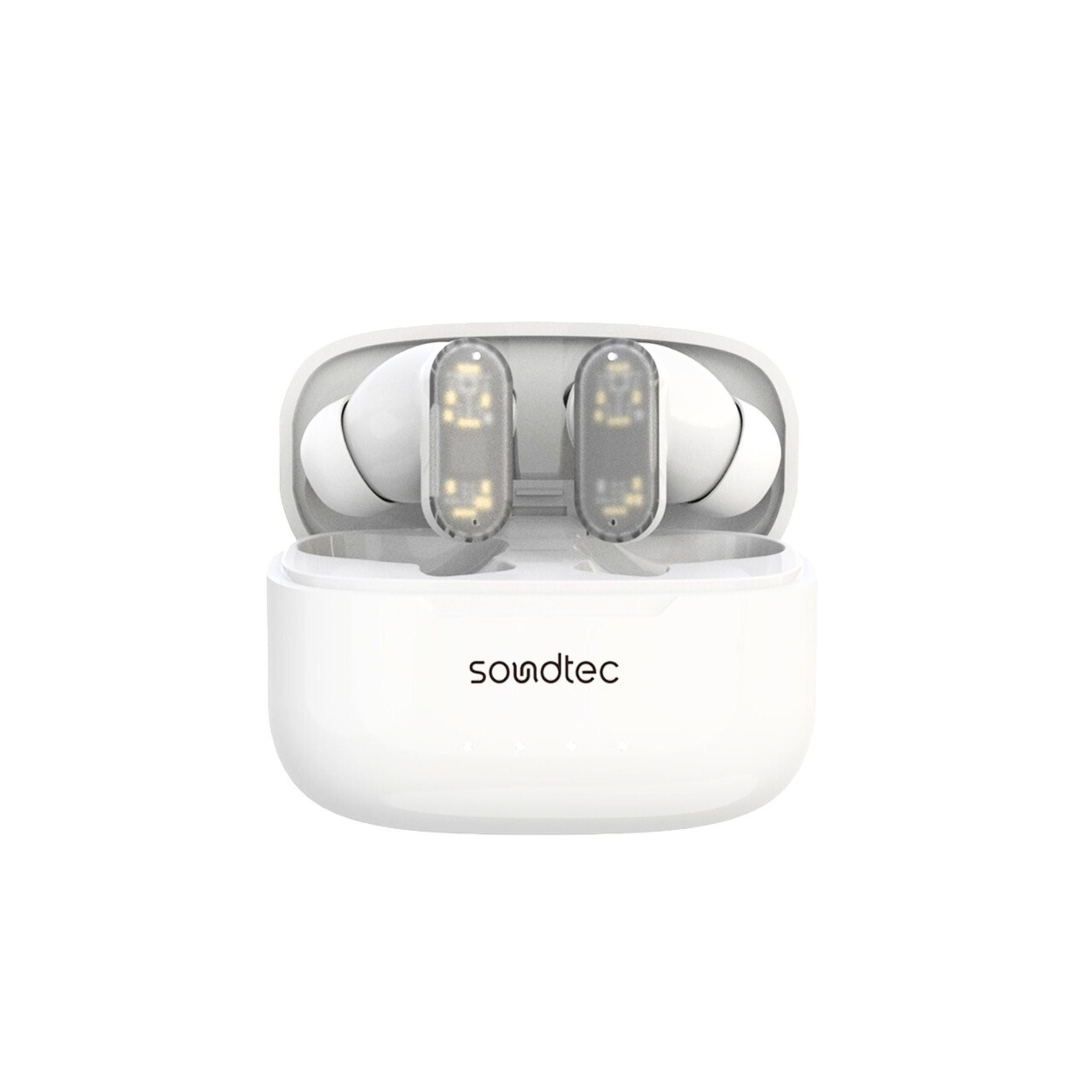 Porodo Soundtec ANC & ENC TWS Earphone with Transparent Earbuds, BT V5.3, Deep Bass, Touch Controls, 7H Playtime, 1.5H Charging Time, 20H Standby Time, for Gym, Running, Cycling- White
