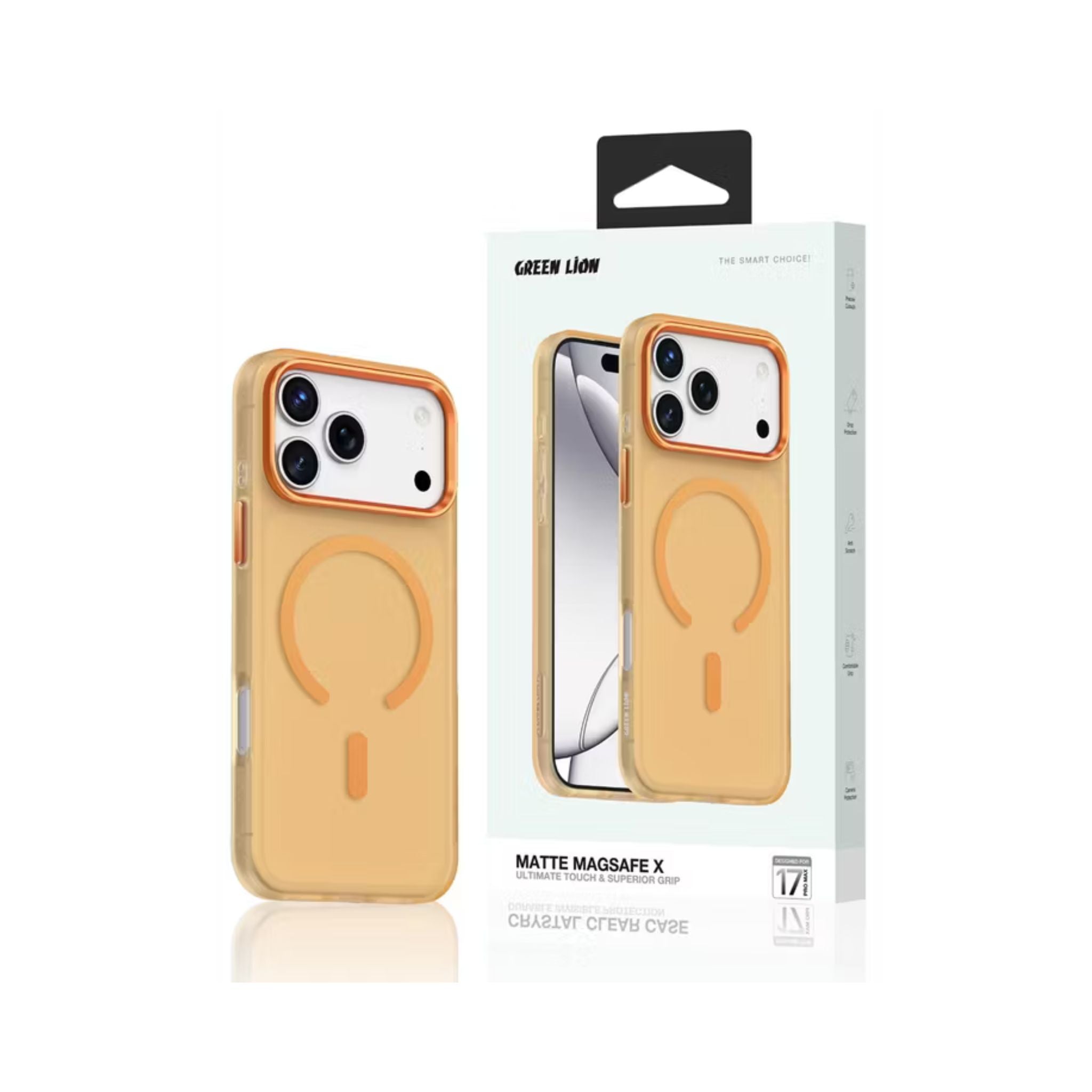 Green Lion Matte MagSafe X Case for iPhone 17 Pro Max, Comfortable Grip, Anti-Scratch, Metal Buttons, Anti-Fingerprint, Drop Protection, Camera Protection - Orange Titanium