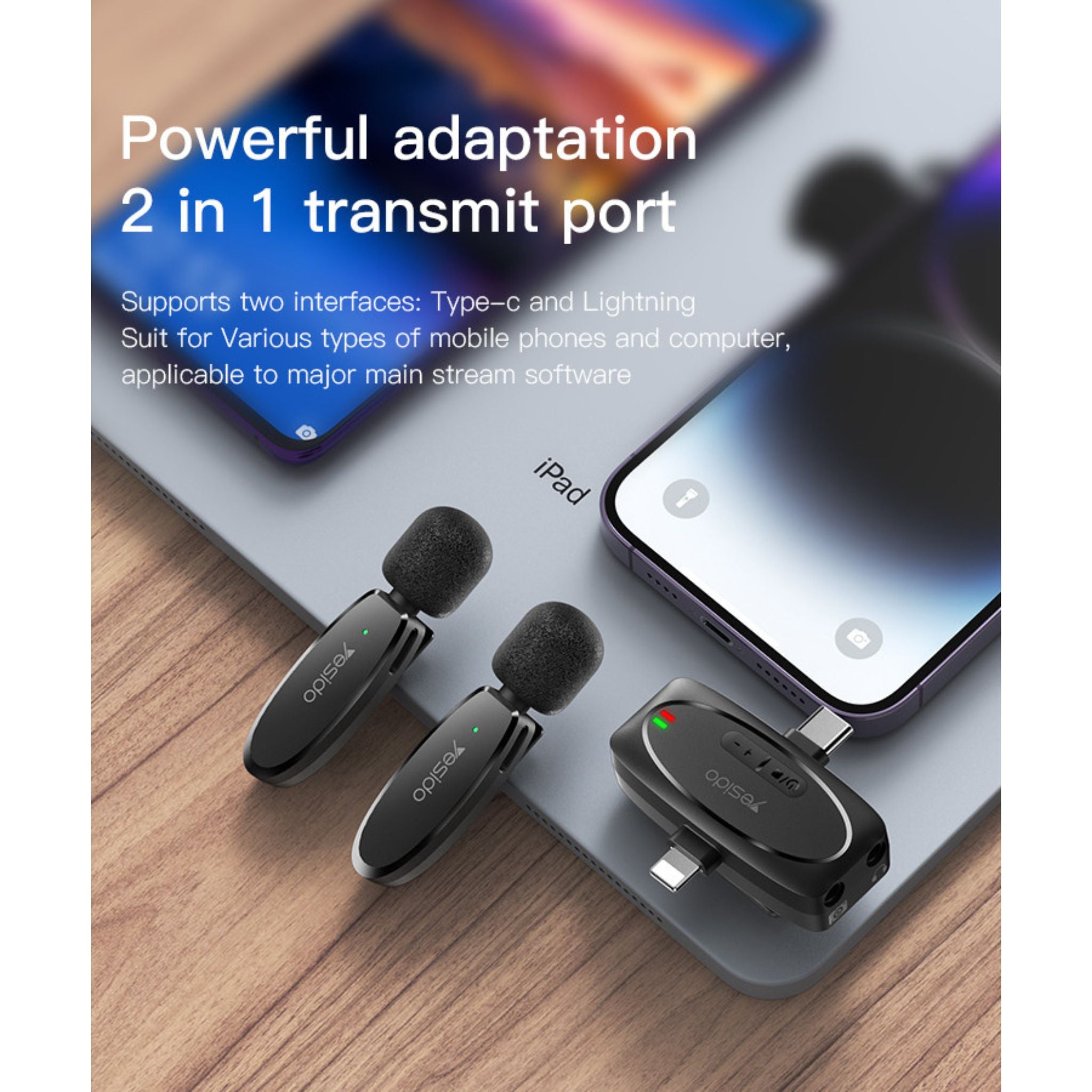 Yesido KR15 portable 360 pickup voice IP Type-c 2 in 1 transmit port 2 wireless MEMS Microphone