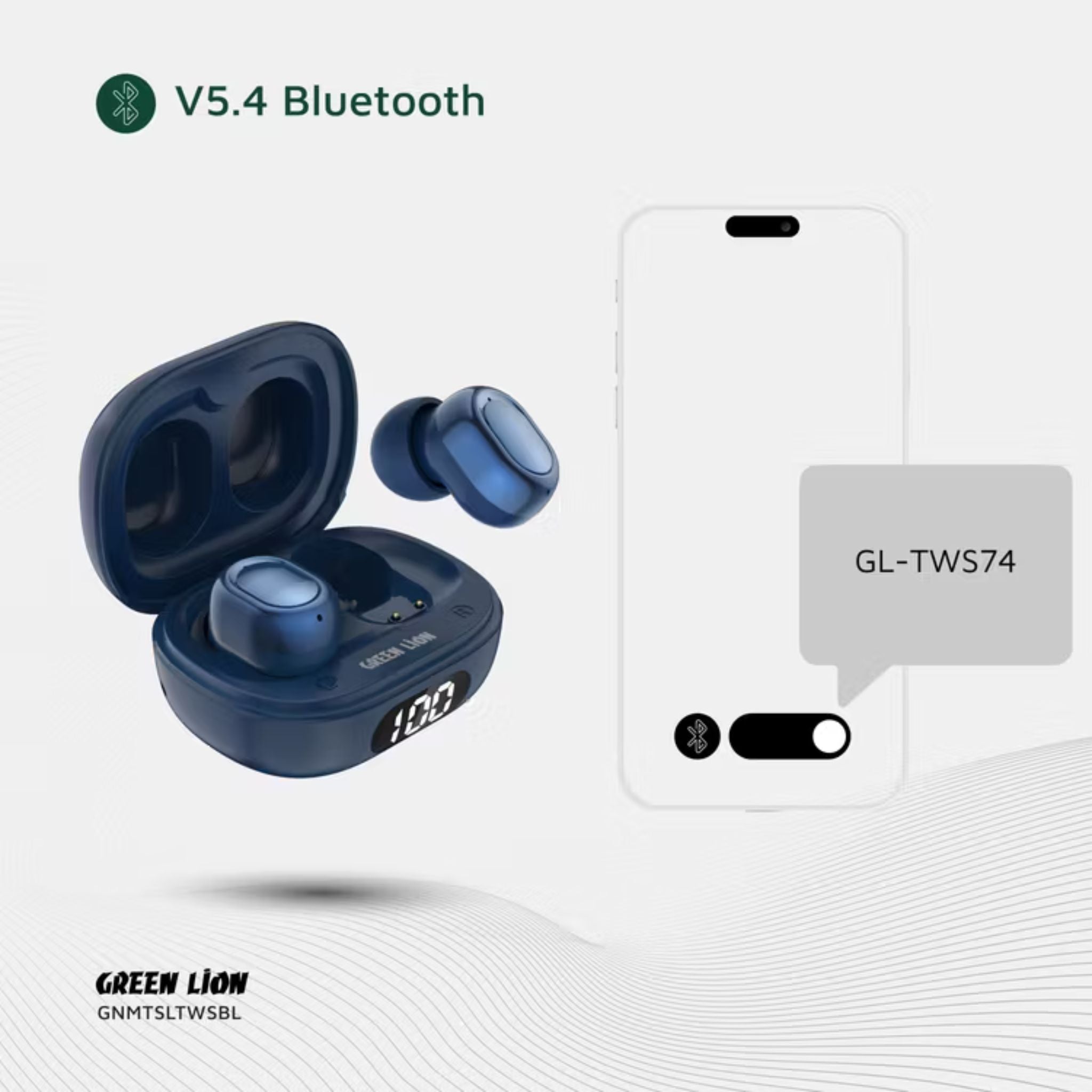 Green Lion Mittersill True Wireless Earbuds with ENC, Up to 6 Hours Playtime, IPX5 Waterproof Resistance Level, Bluetooth Version 5.4, Up to 10m Transmission Range, Type-C Charging Port, Dual-Microphone, Strap Included