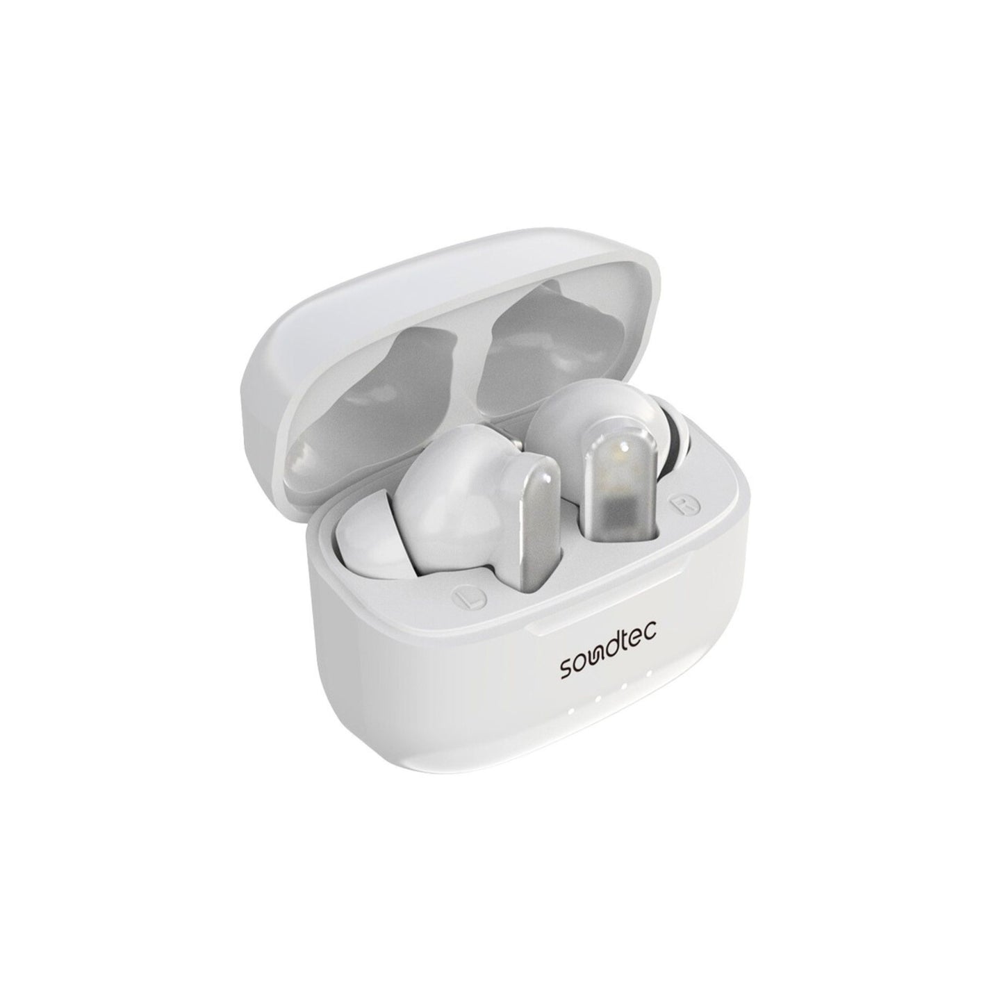 Porodo Soundtec ANC & ENC TWS Earphone with Transparent Earbuds, BT V5.3, Deep Bass, Touch Controls, 7H Playtime, 1.5H Charging Time, 20H Standby Time, for Gym, Running, Cycling_White