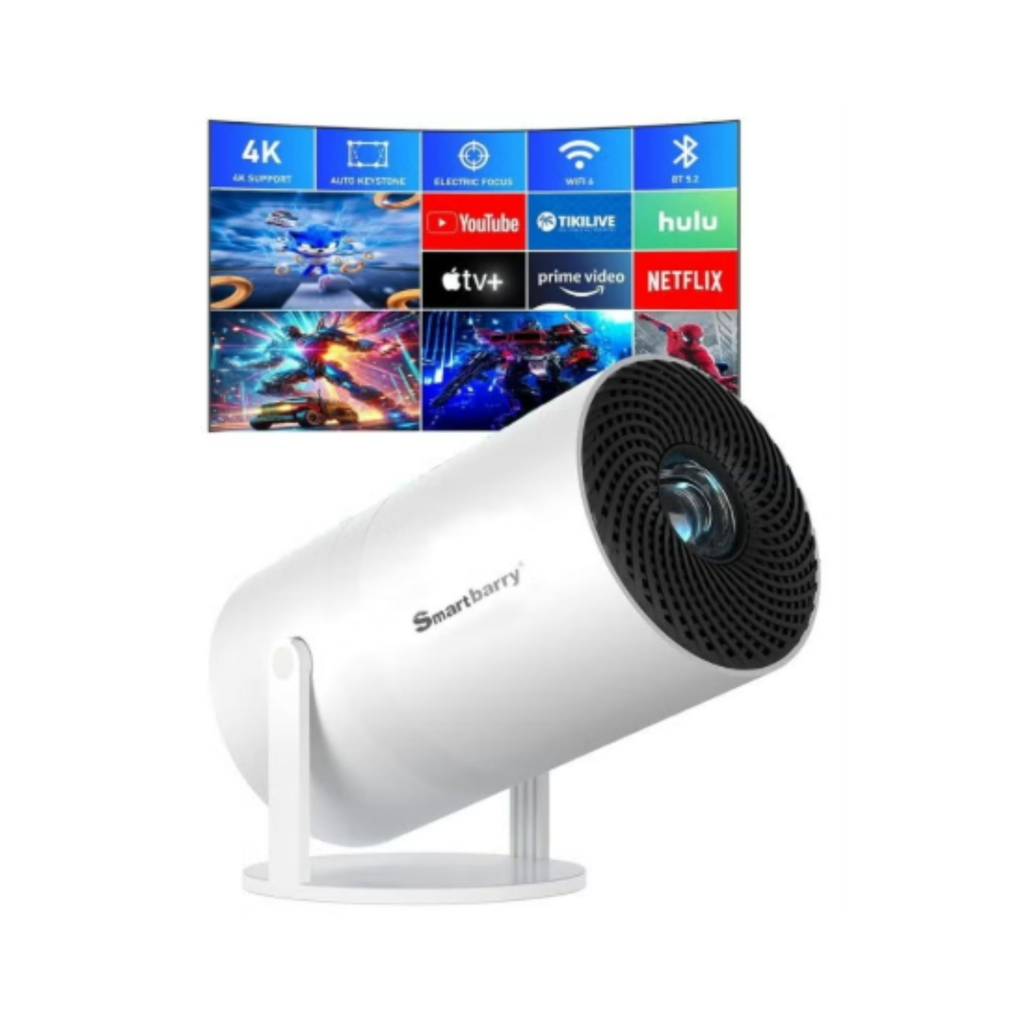 Smartbarry HT88 4K 1080P Mini Projector with WiFi & Bluetooth Portable Premium Android OS Projector, 210° Rotatable Stand, Dust Removal & Heat Dissipation Design for Home Theater, Office, Gaming and Business