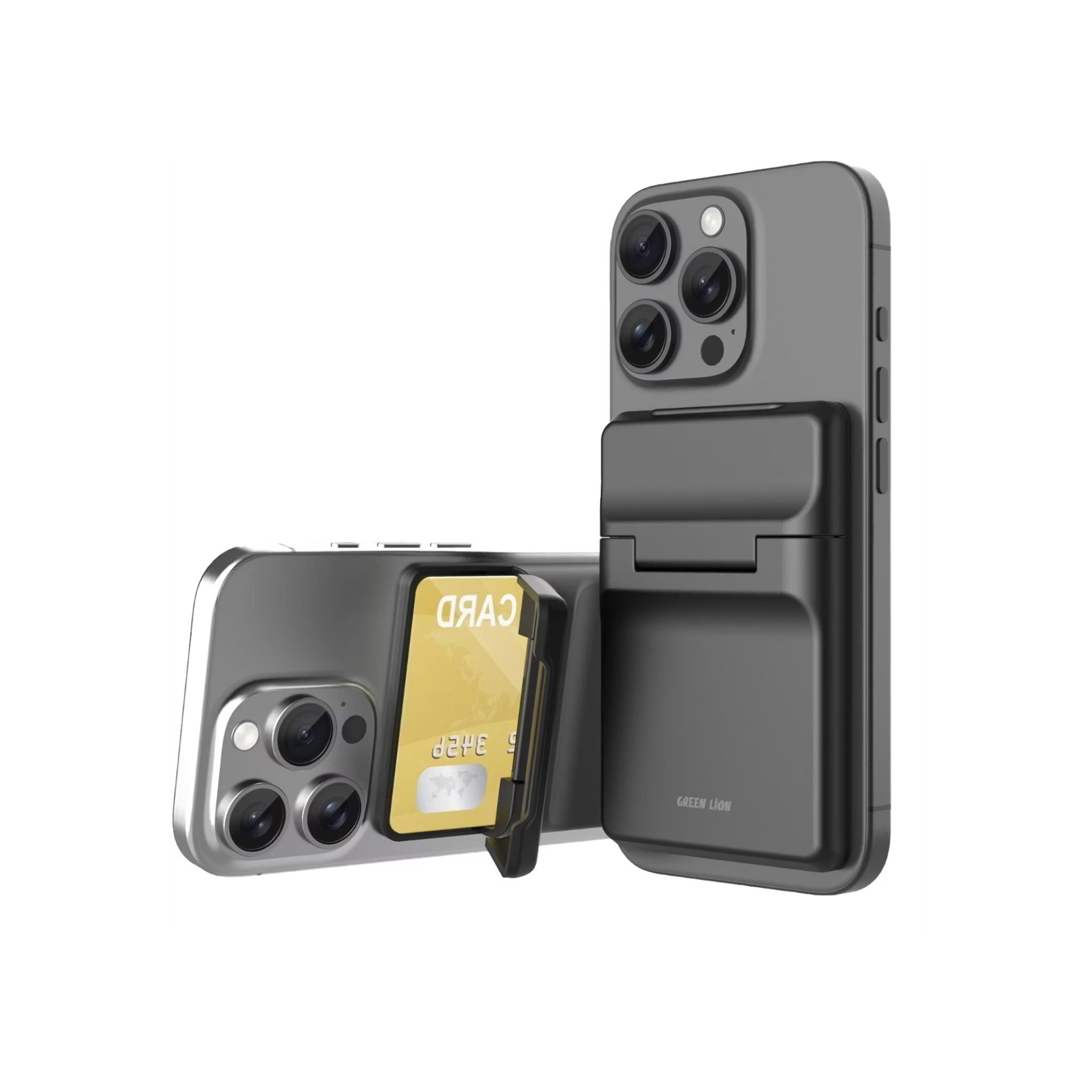 Green Lion W3-MagSafe Wallet with Card Holder, Flip-Out Kickstand, Quick Attach & Detach, RFID Protection, Slim Design, Flip-Out Kickstand - Black