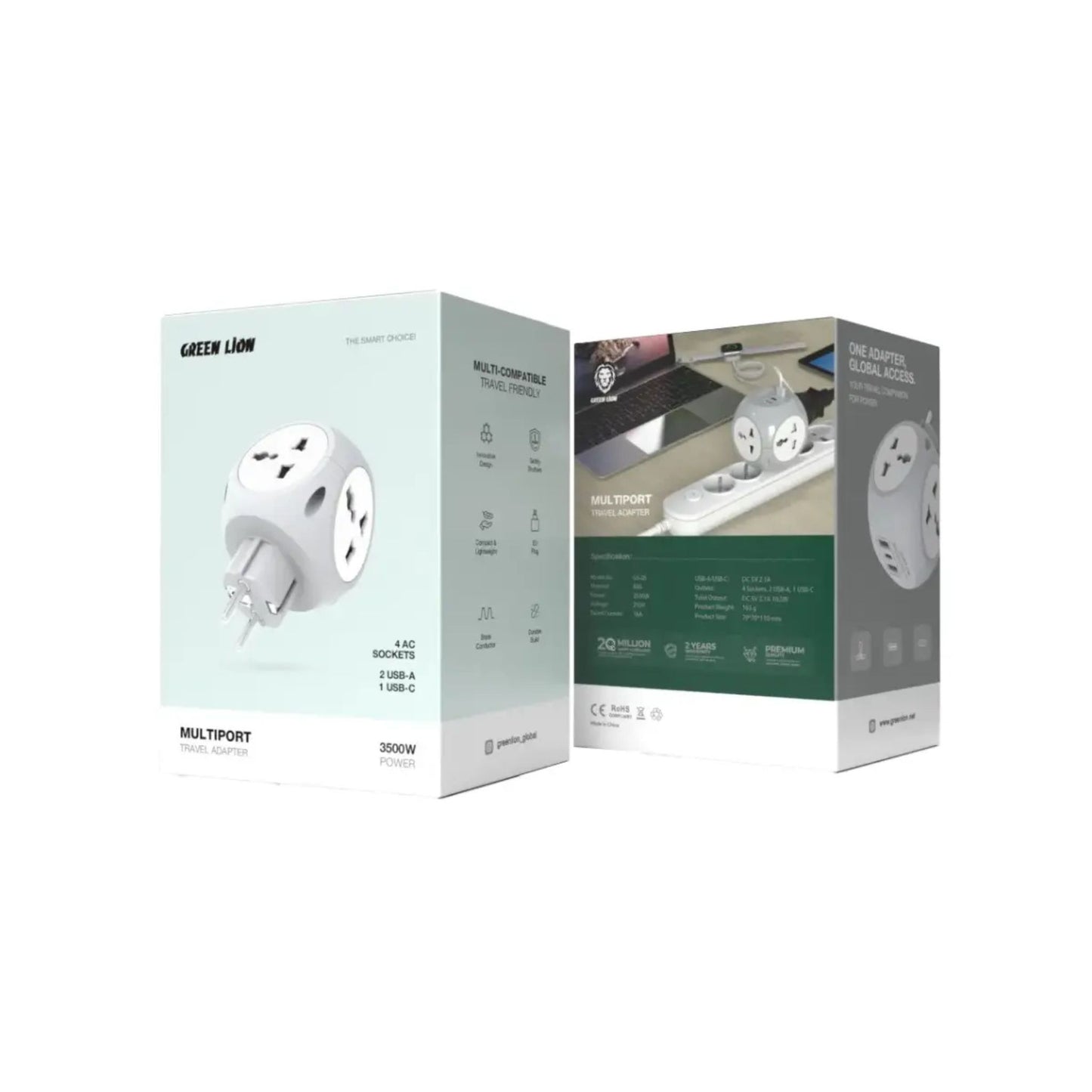 Green Lion Multiport Travel Adapter EU 4W - White