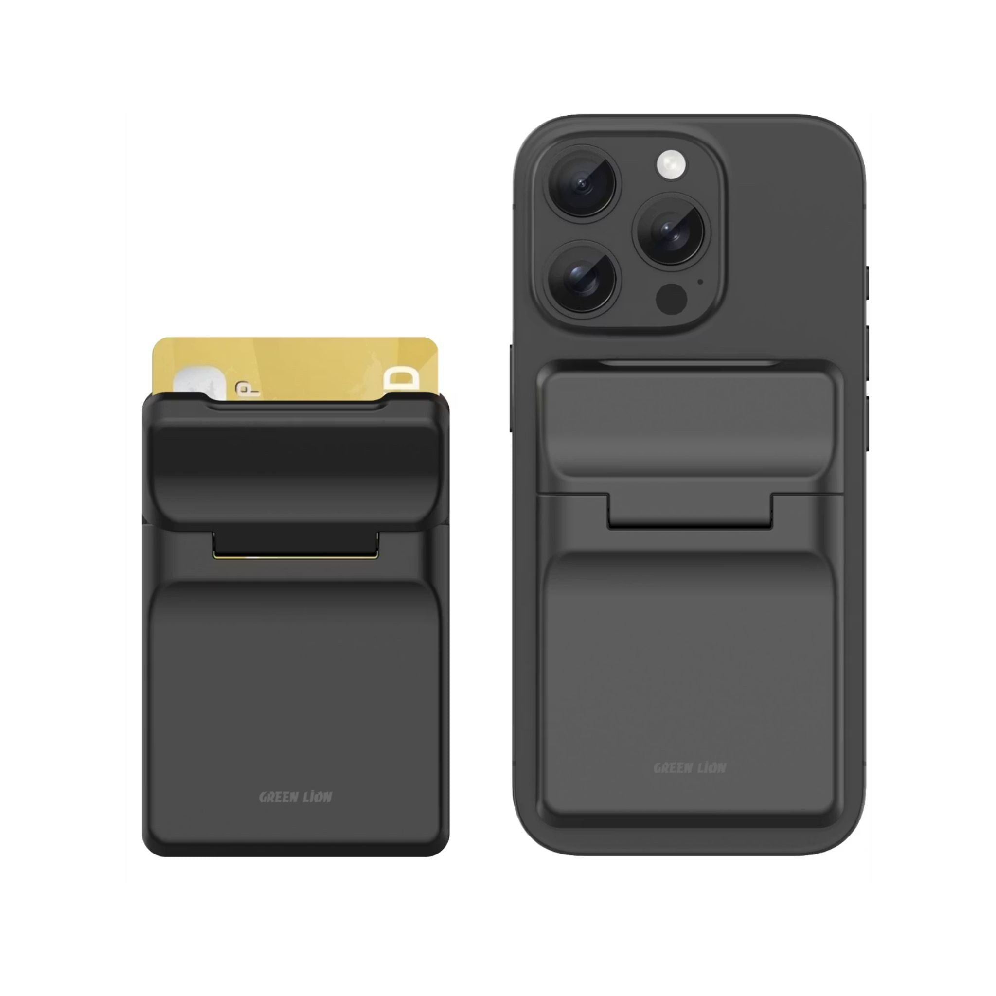 Green Lion W3-MagSafe Wallet with Card Holder, Flip-Out Kickstand, Quick Attach & Detach, RFID Protection, Slim Design, Flip-Out Kickstand - Black
