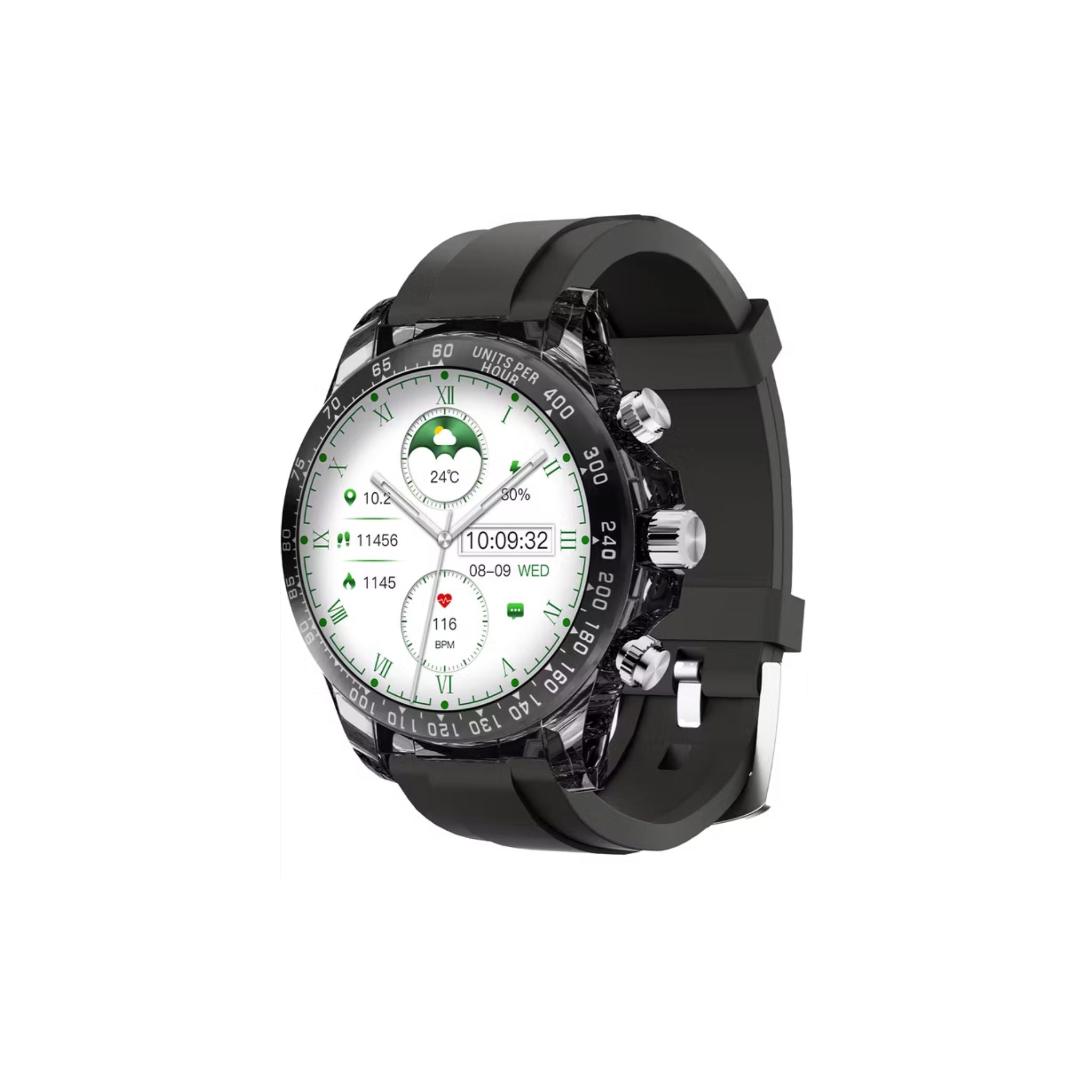 Porodo Raytona Smart Watch for Android and iOS Mobile Phone, 1.43" Touch Display, Wireless Charging, Multiple Sport Modes, Bluetooth Calling, Health Monitoring - Black