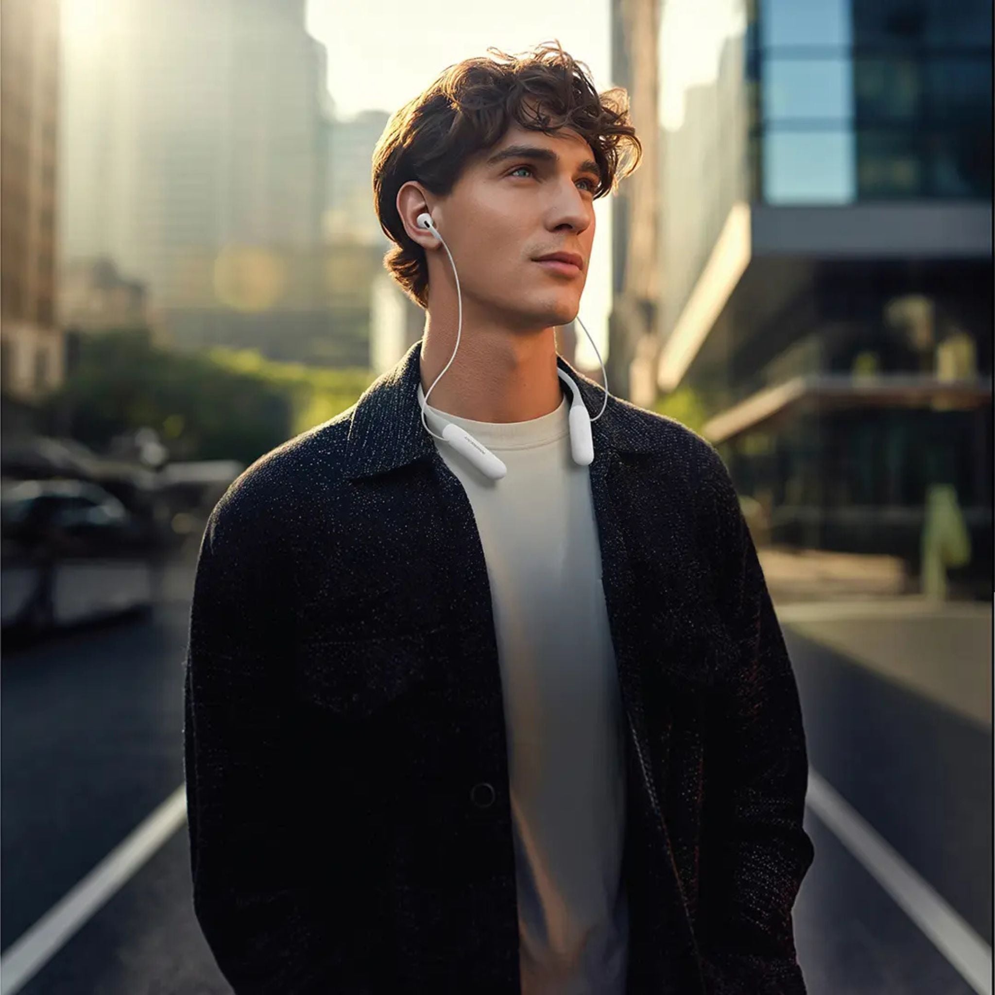 Powerology ToneFlex ENC Wireless Neckband Earphones with Immersive Hi-Fi Audio, Up to 90 Hours Talk Time & Up to 100 Hours Play Time, 850mAh Battery, 13mm Speaker Size, Seamless Dual-Mode, Secure-Fit Design - White