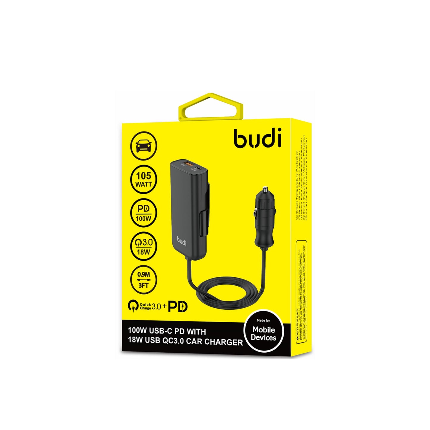 Budi 118W PD and QC3.0 laptop car charger power