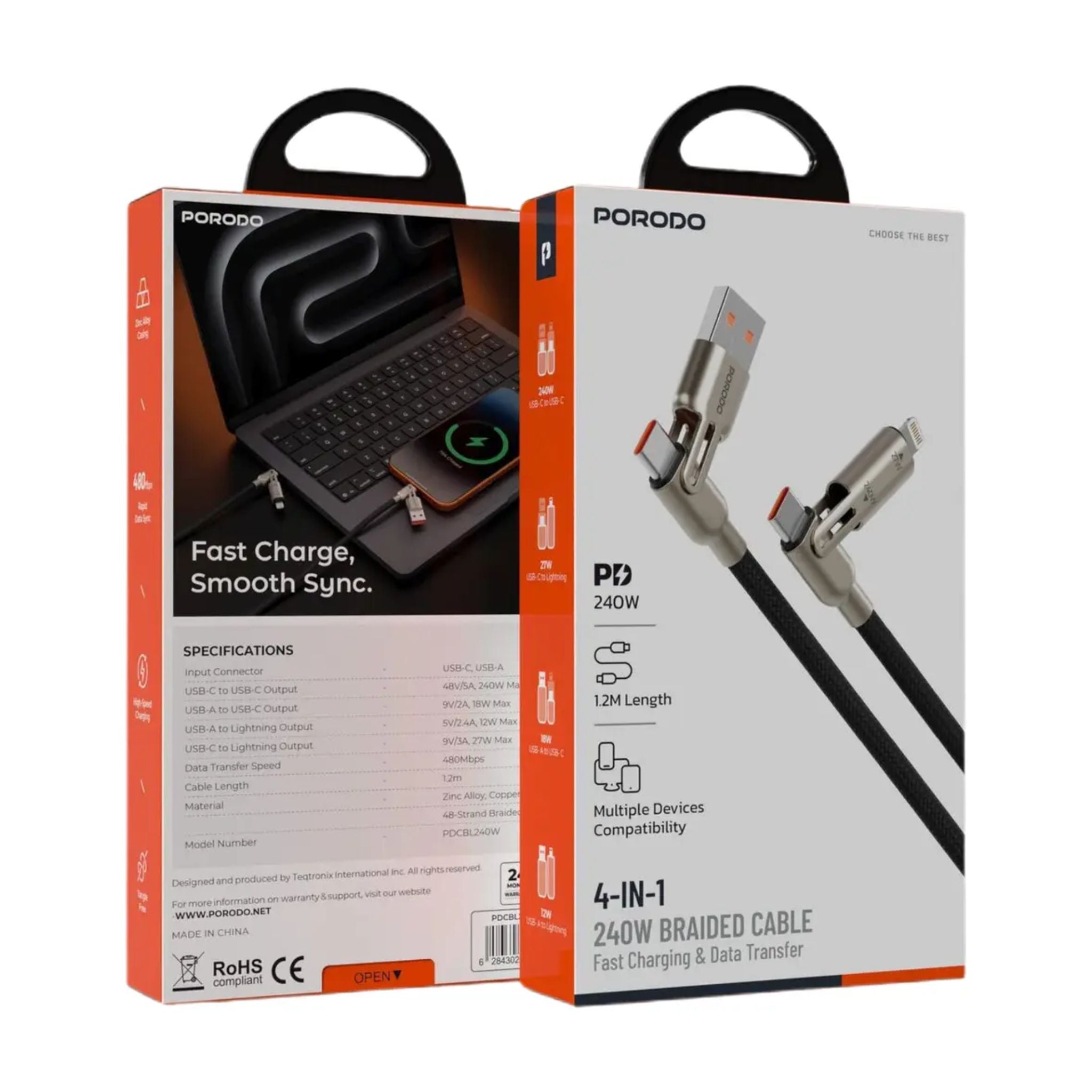 Porodo 4-In-1 240W Braided Cable - Black