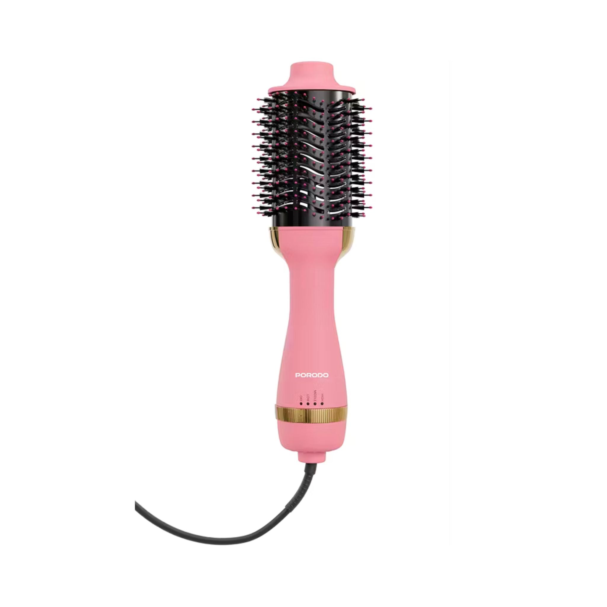 Porodo Shinewhirl Electric Hair Styling Brush with Hair Straightener Brush & Dryer, 3-Pin UK Plug, 1.8m Cord Length, Adjustable Heat Levels, Scalp Massaging Ball Tips, Ergonomic Design - Pink
