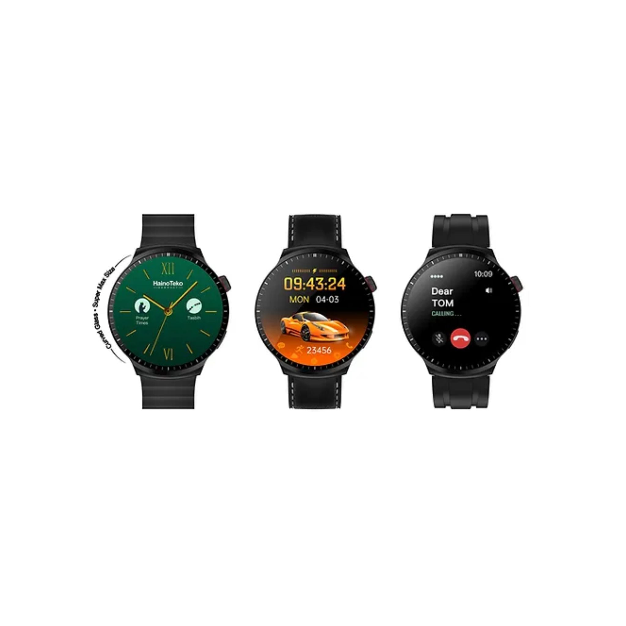 Haino Teko Germany RW50 Super Max Size Round Shape Curved AMOLED Display Smart Watch With 3 Pair Straps For Gents and Boys_Black