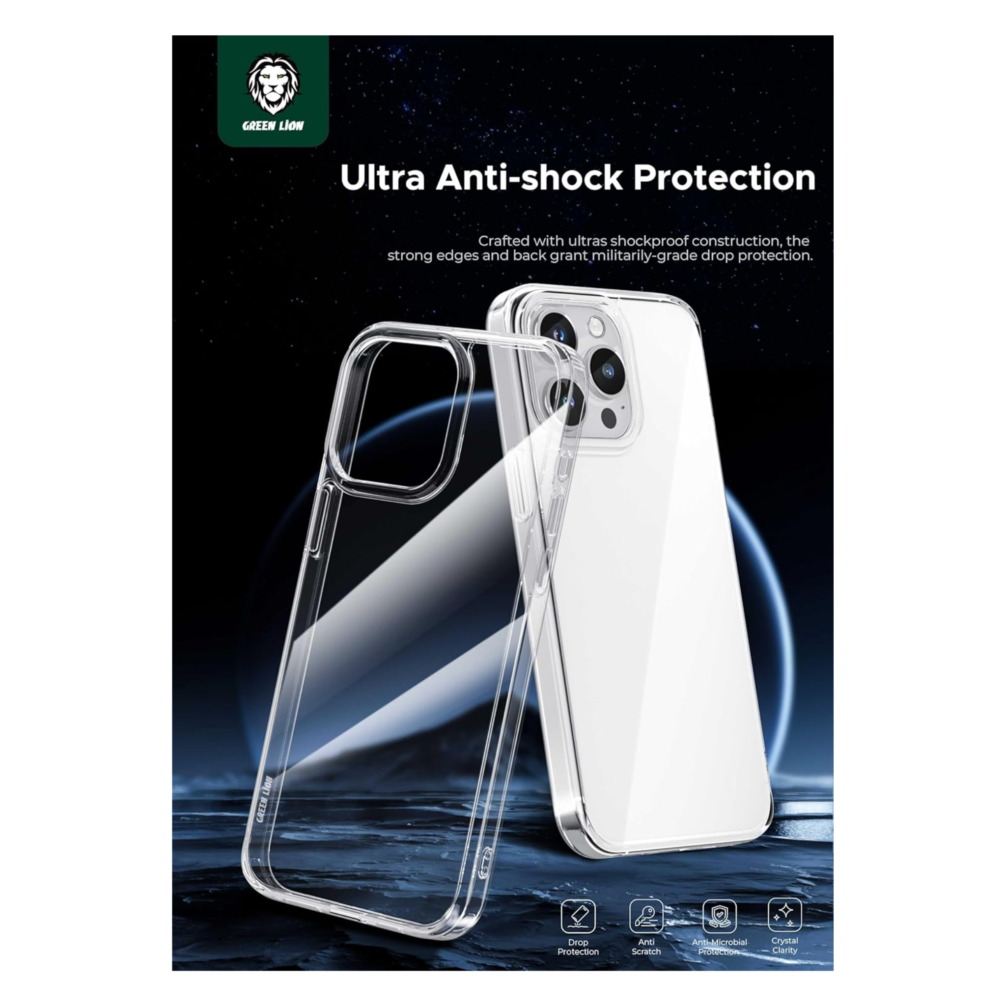 Green Lion for iPhone 15 Pro Case - Cyrstal Clear Case Protector - Anti-Scratch - Drop Resistant Protective Cover - Shockproof - Full Slim Bumper Protection Back Cover for iPhone 15 Pro 6.1" - Clear