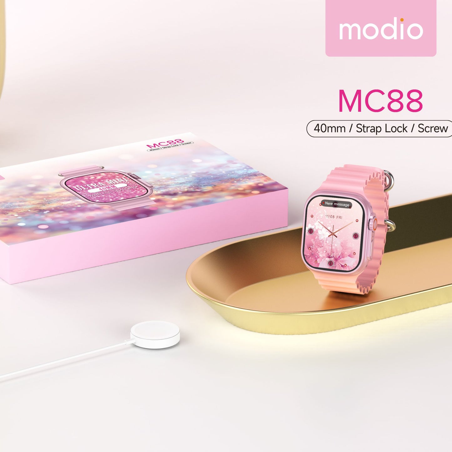 Modio MC88 Ultra Mini 36 MM Wireless Charging_Strap Lock_Screw Model Smartwatches_Pink